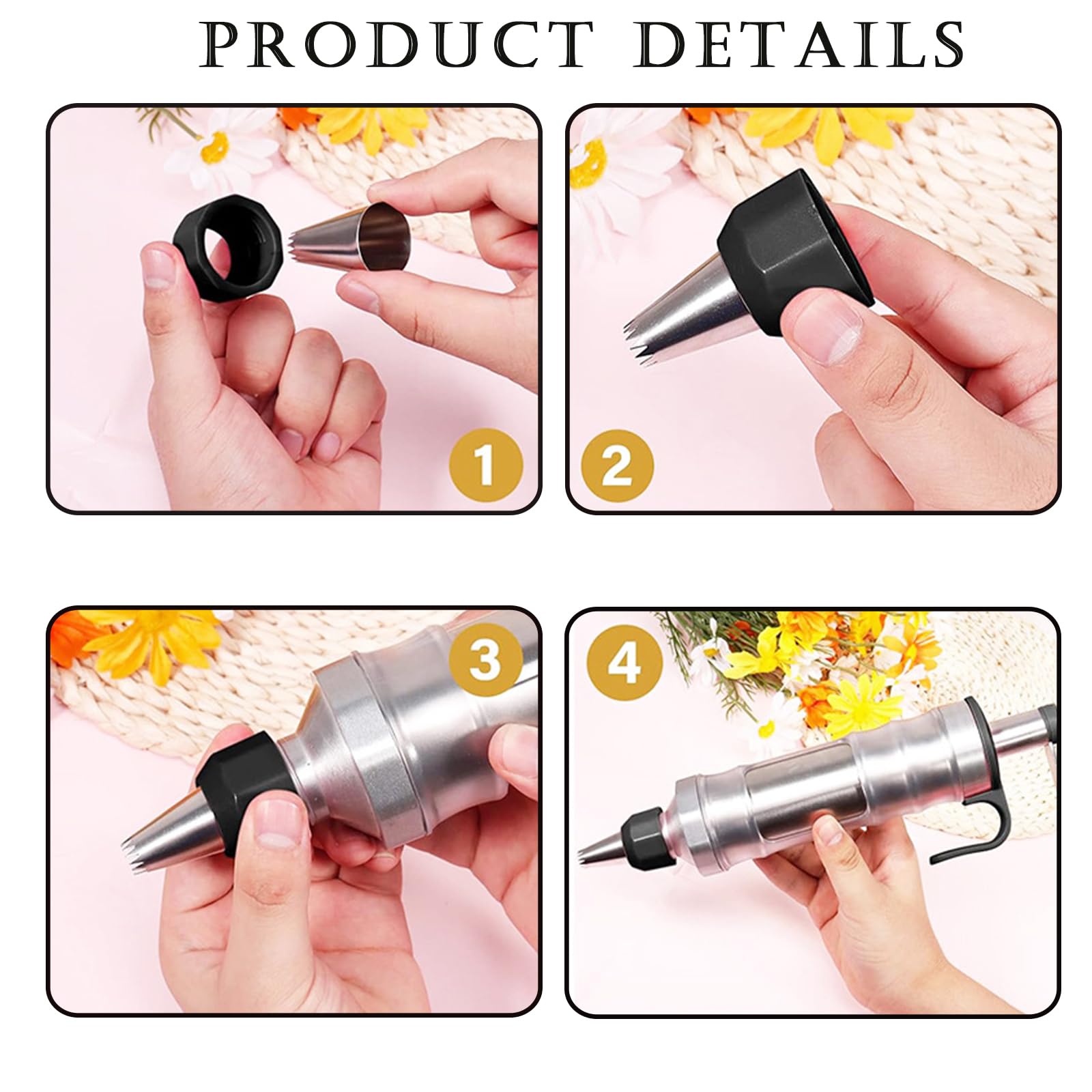 Seringue à pâtisserie en inox Seringue à pâte Pistolet de Presse Set de seringues à pâtisserie Presse à biscuits DIY, accessoires de cuisson pour gâteaux et biscuits avec et 6 Douilles (noir)
