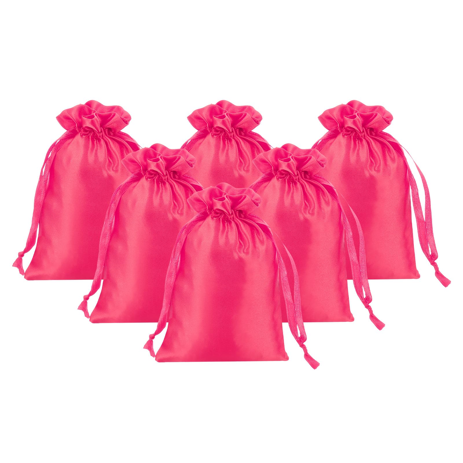 PATIKIL Satin Gift Bags, 6 Pcs 6 x 4 Inch Wedding Favor Drawstring Bags with Drawstring for Birthday Christmas Jewelry Party, Rose Red