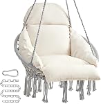 SONGMICS Chaise suspendue, chaise de hamac avec grand, coussin épais, chaise pivotante Boho pour chambre à coucher, patio, balcon, jardin, salon, tient jusqu'à 264 lb, blanc nuageux et gris UGDC042G01