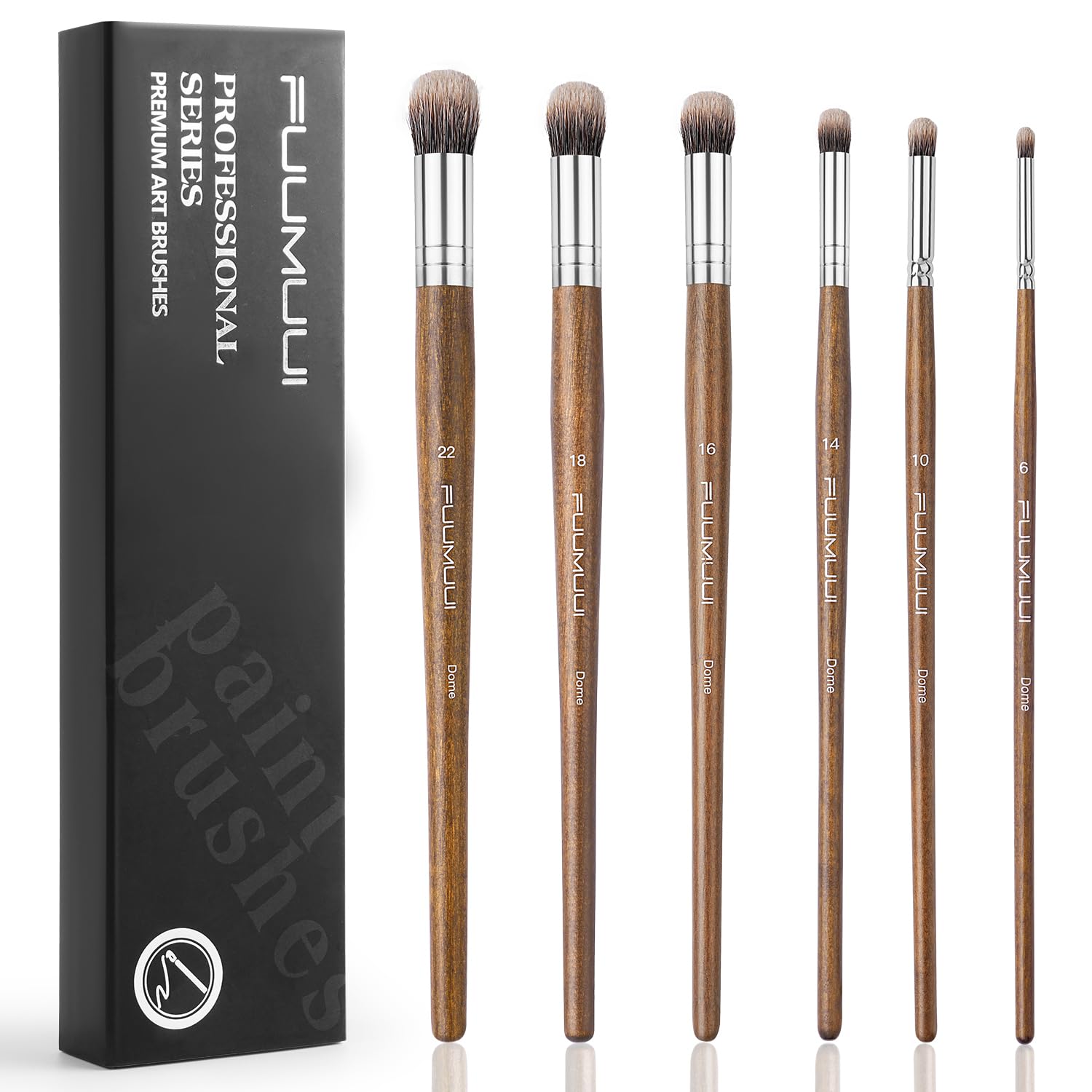 Fuumuui 6PCS Professional Paint Brush Set, Natural Badger Hair with Dome Shape Blending Mop Oil Paint Brushes for Acrylic Painting Oil and Gouache