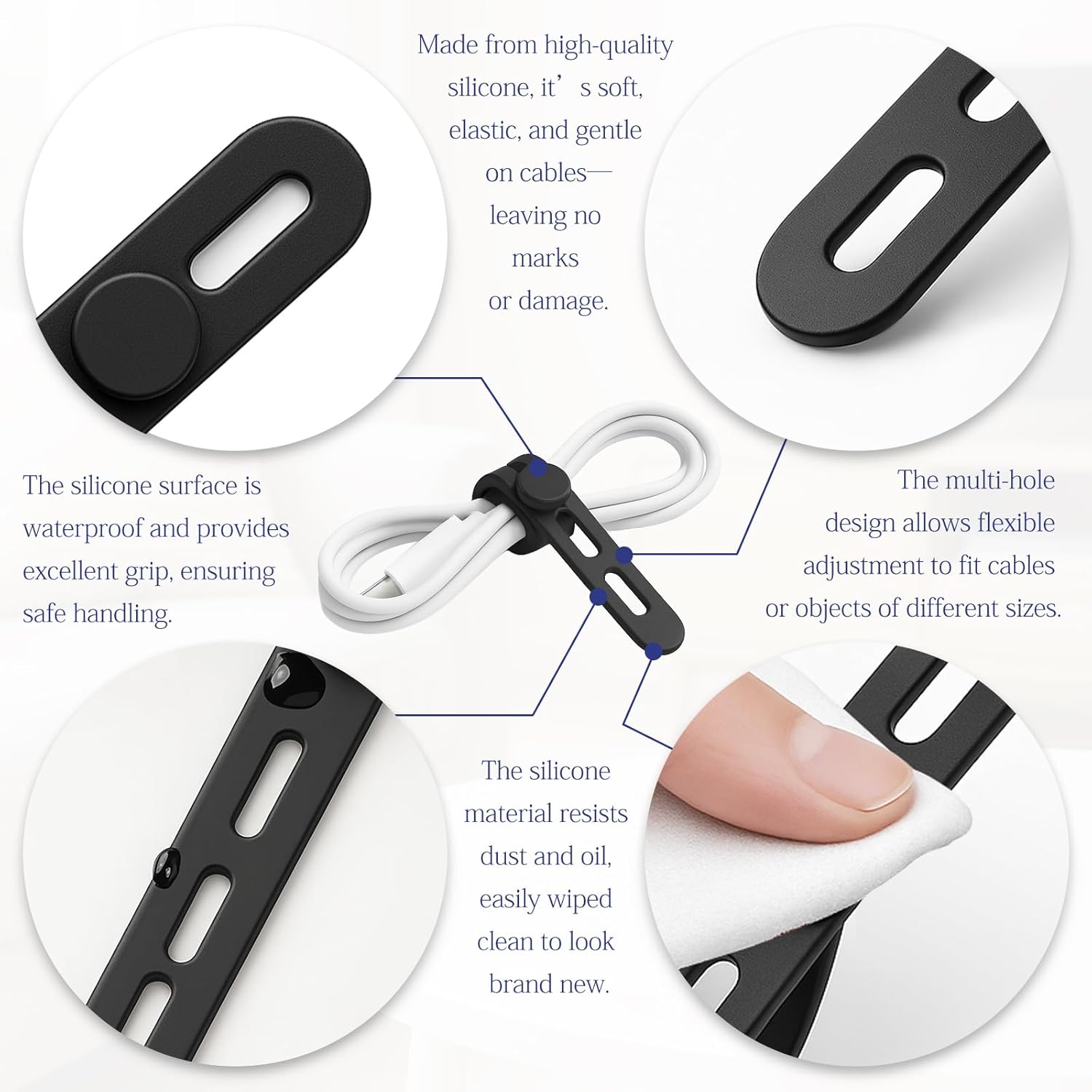 12-Pack Reusable Silicone Cable Ties – Adjustable Lock Buckle Cord Organizer Wraps for Travel, Home, and Office Wire Management