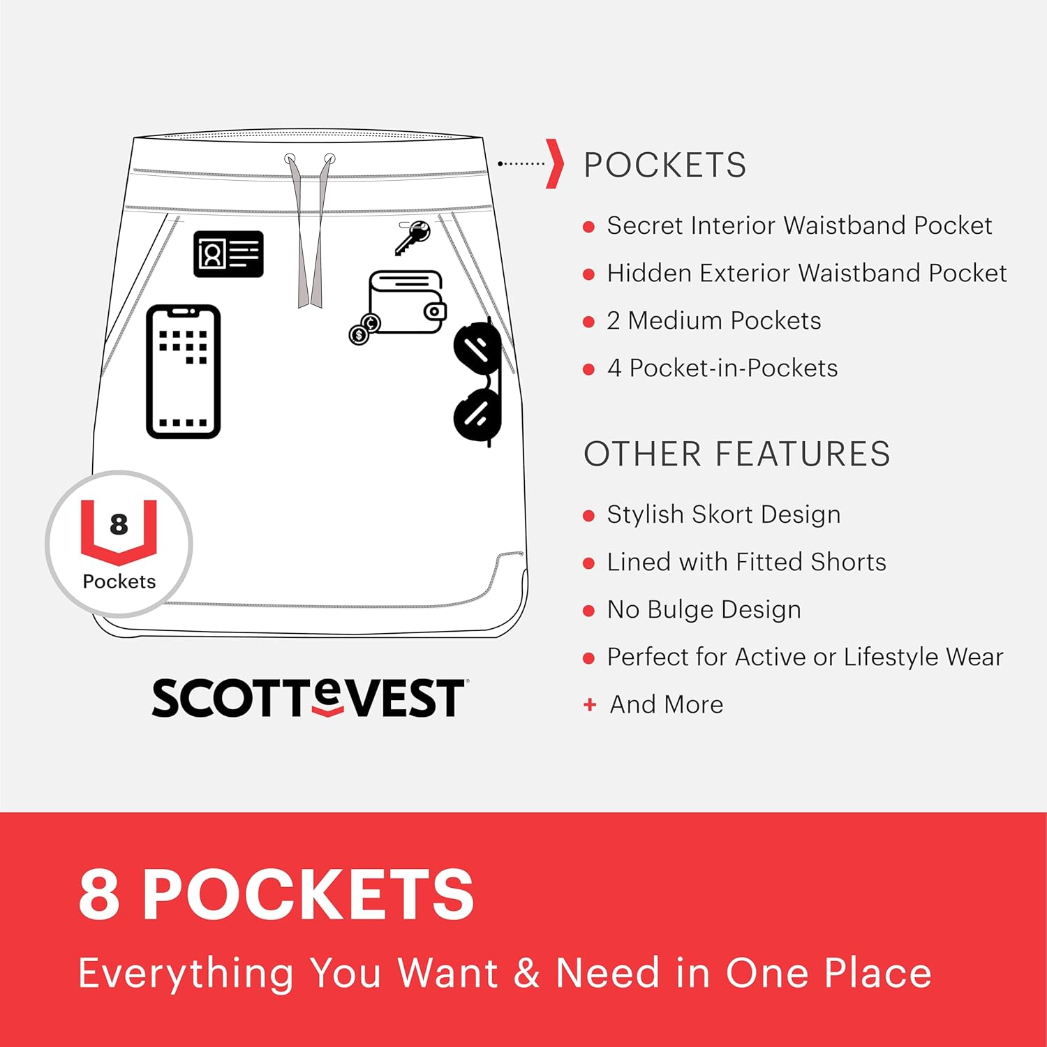 SCOTTeVEST Scarlett Skort for Women - 8 Hidden Pockets - Breathable Lightweight Workout Skirt for Travel & More - Image 5