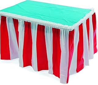 Fun Express Red and White Striped Table Skirt (1 Piece) Carnival & Event Party Supplies, Birthday Decorations, Patriotic Decor, 14 Feet x 29 Inches - VBS Vacation Bible School Supplies/Decor