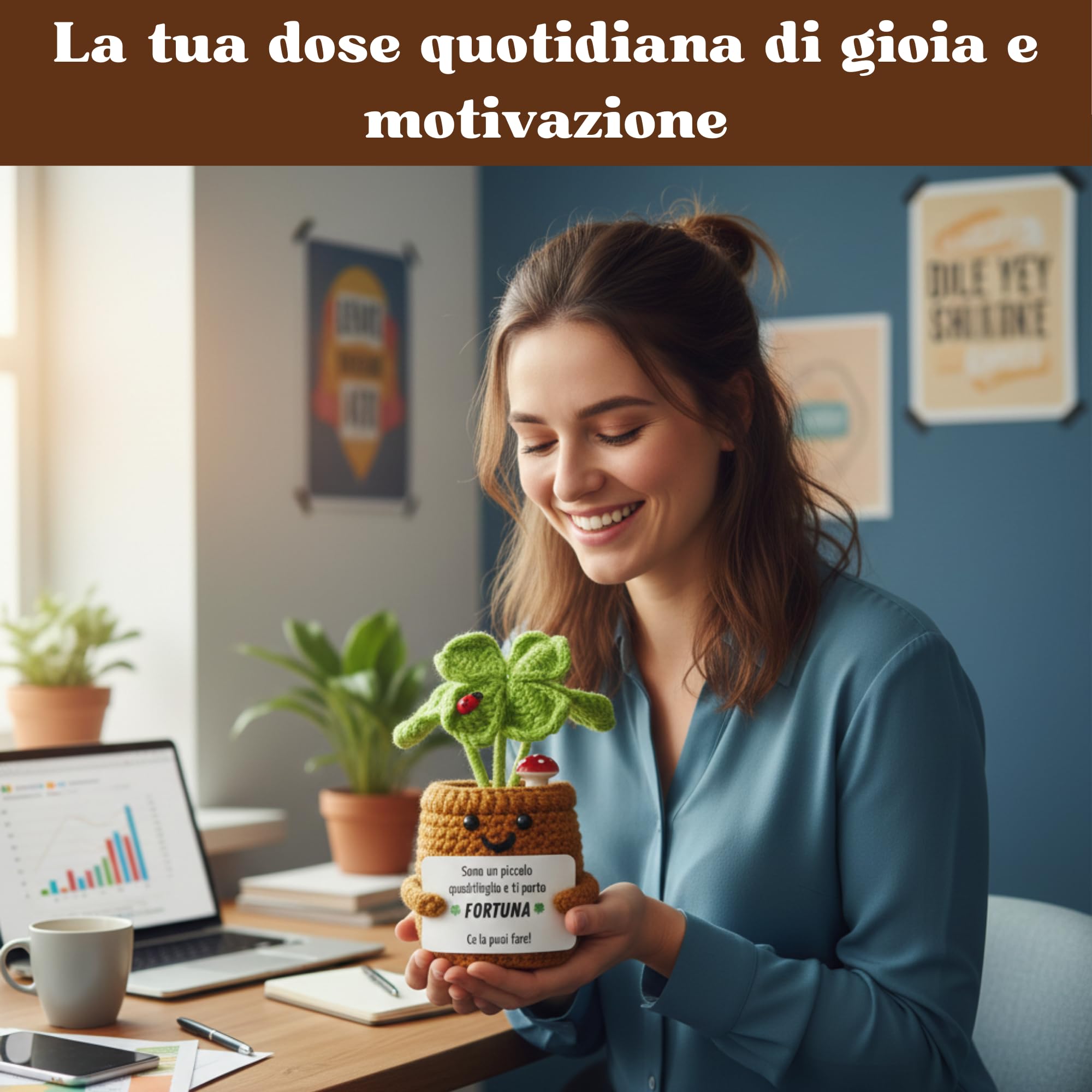 Quadrifoglio e Coccinella Uncinetto | Portafortuna da Regalare per Donna o Uomo, Idea Regalo Compleanno Amica, Collega o Fratello | Positive Peluche Motivazionale Porta Antistress Ufficio (Trifoglio)