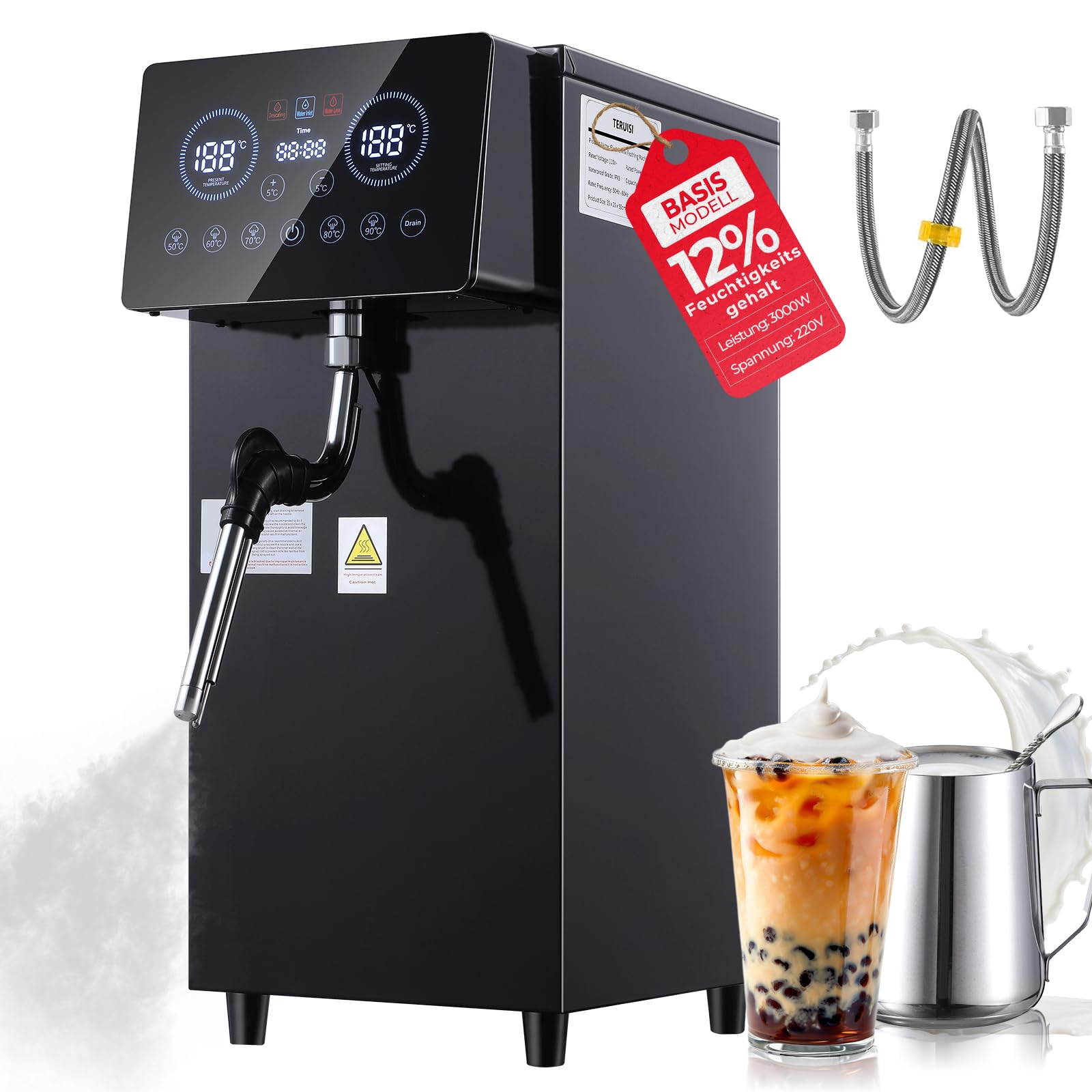 Komercyjny spieniacz do mleka, automatyczna maszyna parowa 1800 W, 6 l/1,6 Gal