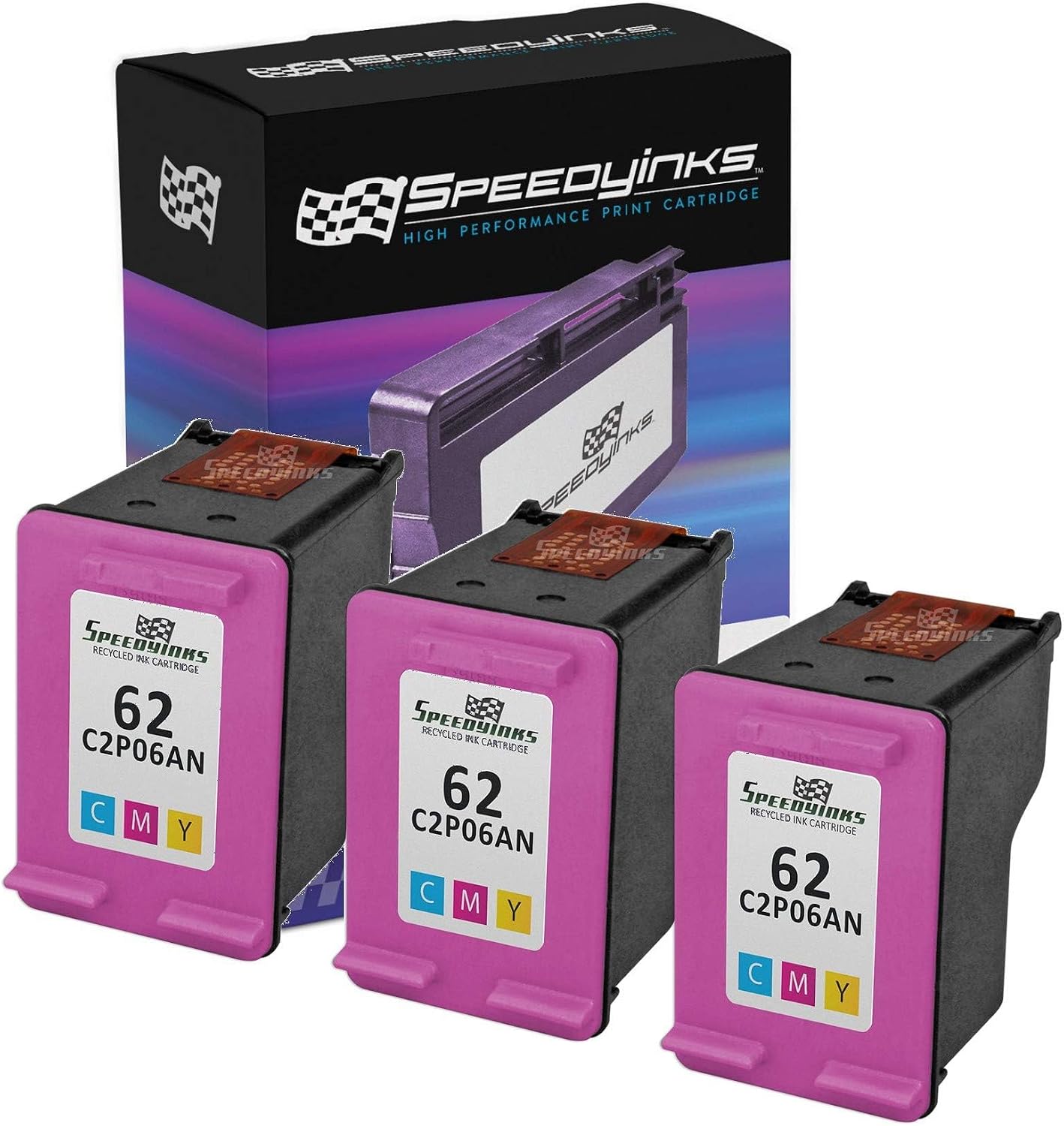 SPEEDYINKS Remanufactured Ink Cartridge Compatible with HP 62 165 Pages (3-Pack) for use in Envy 5640, 5642, 5643, 5644, 5646, 5660, 7640, 7645, OfficeJet 5740