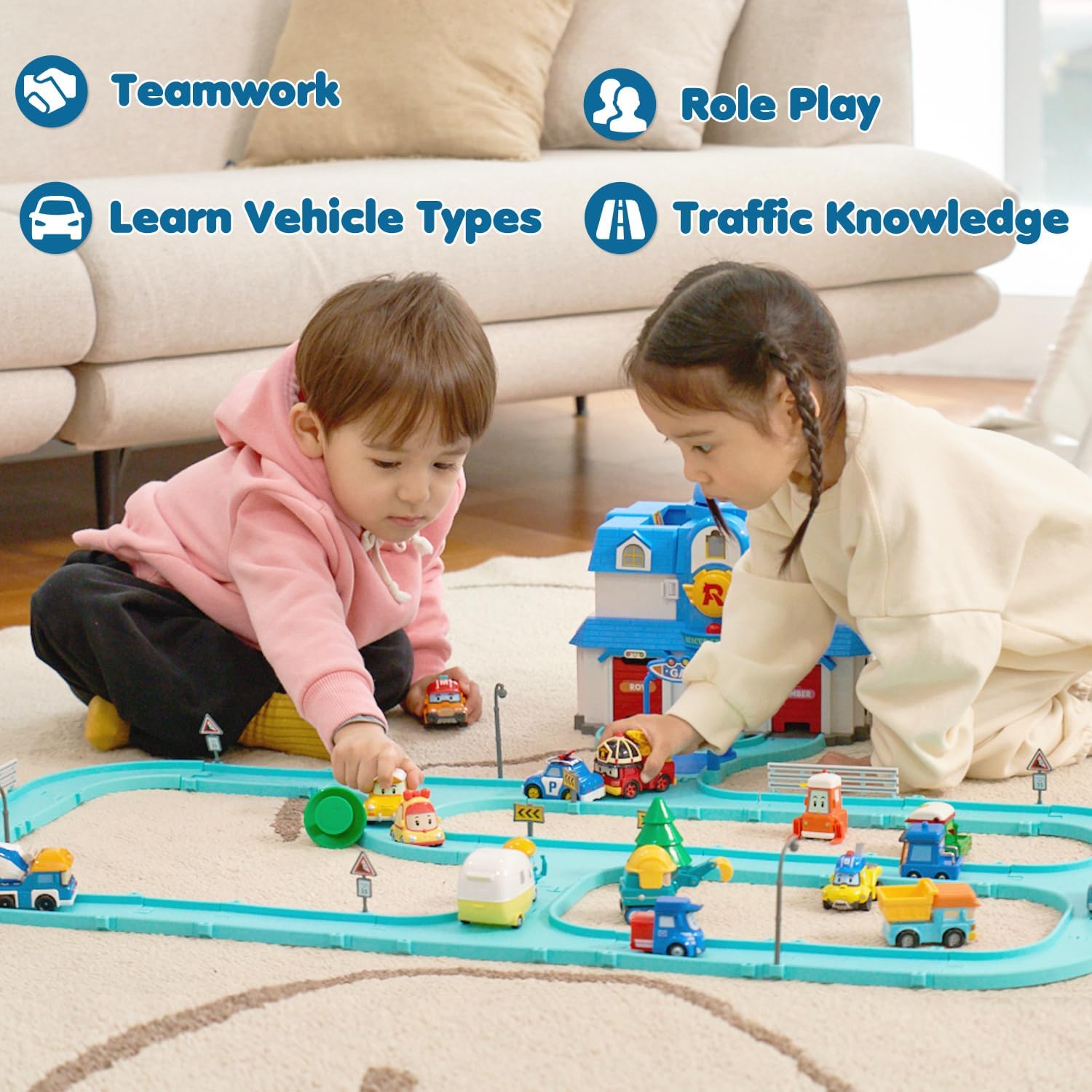 Robocar Poli Toys, [6 Pack] DIE-CAST Metal Toy Cars, Cap + Mini + Rody + Trino + Camp + Lifty (Brooms Town's Friends), Kids for Ages 3+