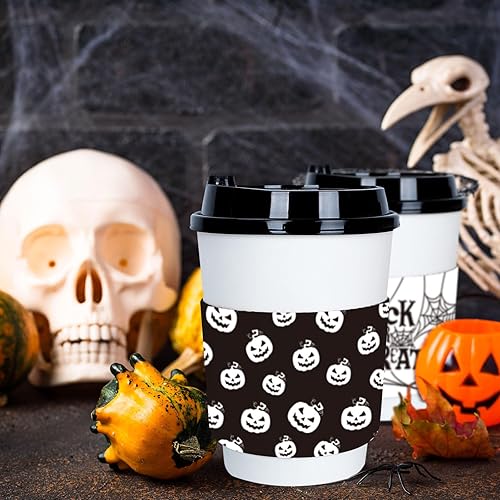 Miniatura 7 de Whaline Paquete de 60 fundas de papel blanco y negro para tazas de café y té de Halloween para tazas de 12 y 16 onzas, estampado de fantasma,