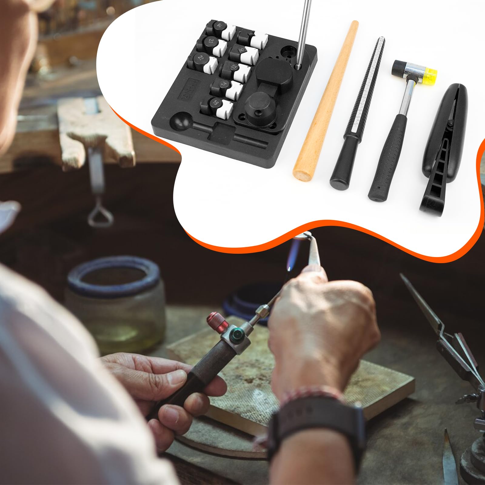 JAOGAUS Kit di strumenti per la piegatura degli anelli per la creazione di gioielli, macchina piegatrice per anelli, set completo da 27 pezzi con fustelle in nylon/metallo, mandrini, martello