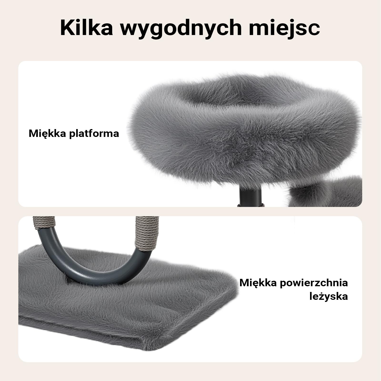 Fudajo Urban Compact 99 cm drapak w kolorze szarym, drapak w kształcie litery U z legowiskiem, liną do drapania i piłką do zabawy