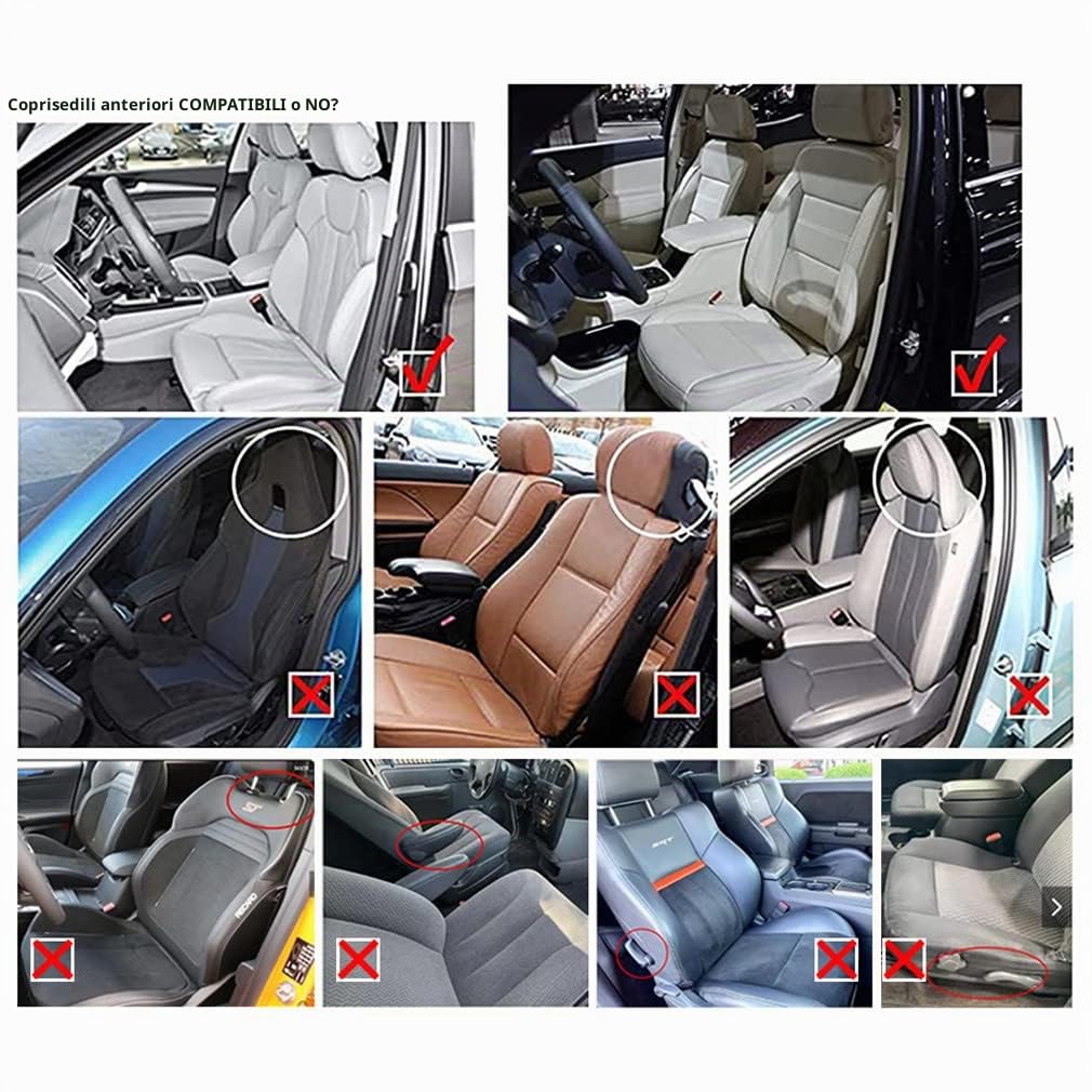 Set di Copri Sedili 5 posti e Copri Poggiatesta per Auto,Universale,Compatibile con Airbag Laterale,Nero Rosso