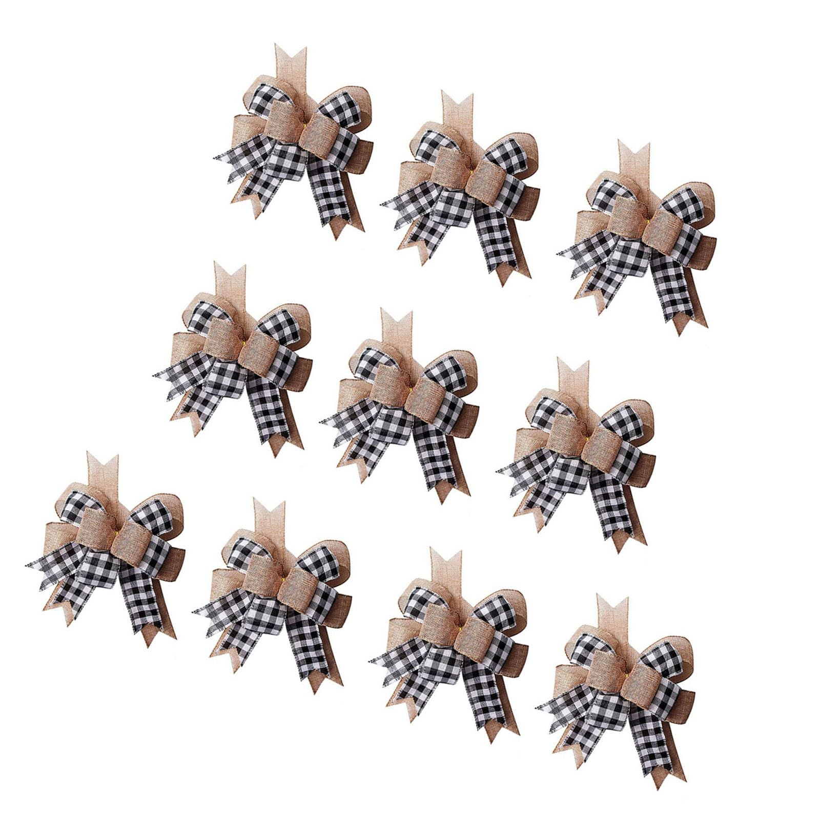 Buxuaaaa Of 10 Festival Burlap Checked Bowknots Christmas Bowknots in Festival Checker for Ornament Tree and Wreath Styling Christmas Decorative