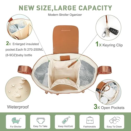 Miniatura 3 de miss fong Organizador de cochecito con portavasos aislado, bolsa de accesorios para cochecito, carrito de cochecito con correa ajustable para