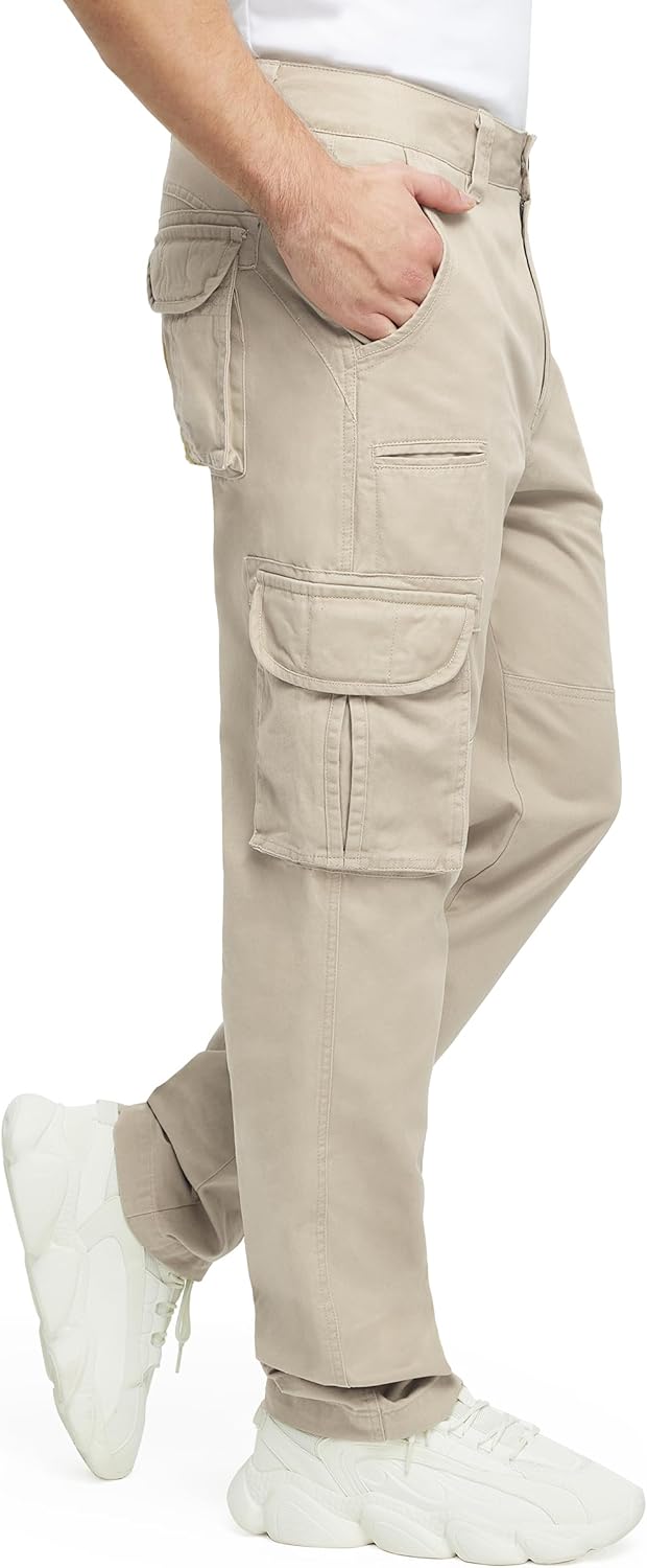 JAWERU Cargo Pants for Men Multi Pockets Mens Pants Classic Cotton Casual Work Hiking Relaxed Fit Chino Pants