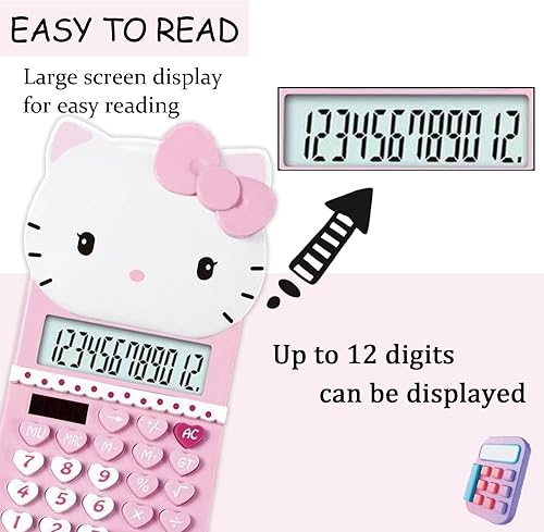 Miniatura 5 de waitfu - Calculadora de gato lindo con cubierta extraíble, calculadora de escritorio estándar con 12 dígitos, pantalla LCD grande y botón sensible,