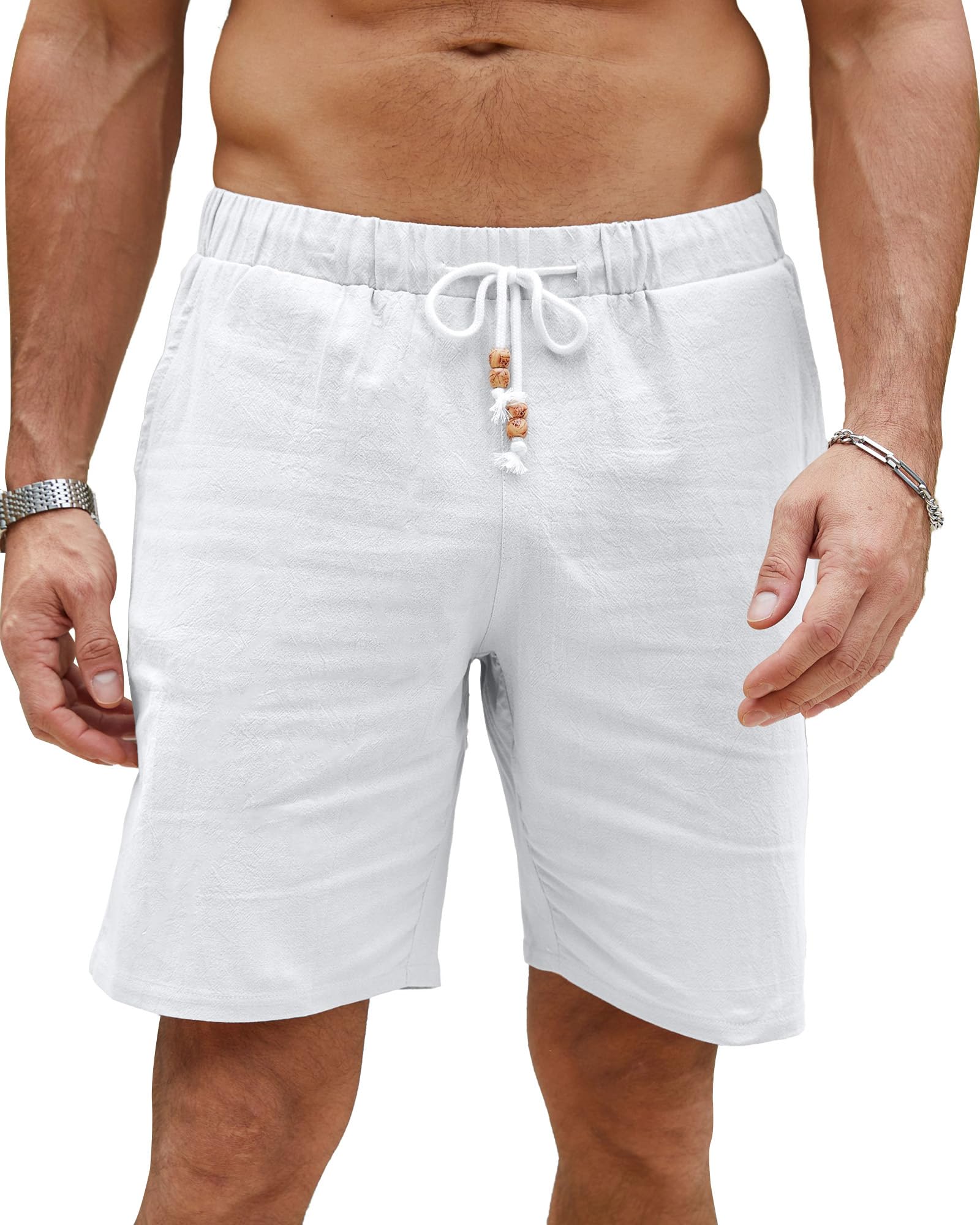 LVCBL Kurze Hosen Herren Leinen Leicht Sommershorts Leinenhose Herren Kurz mit Taschen
