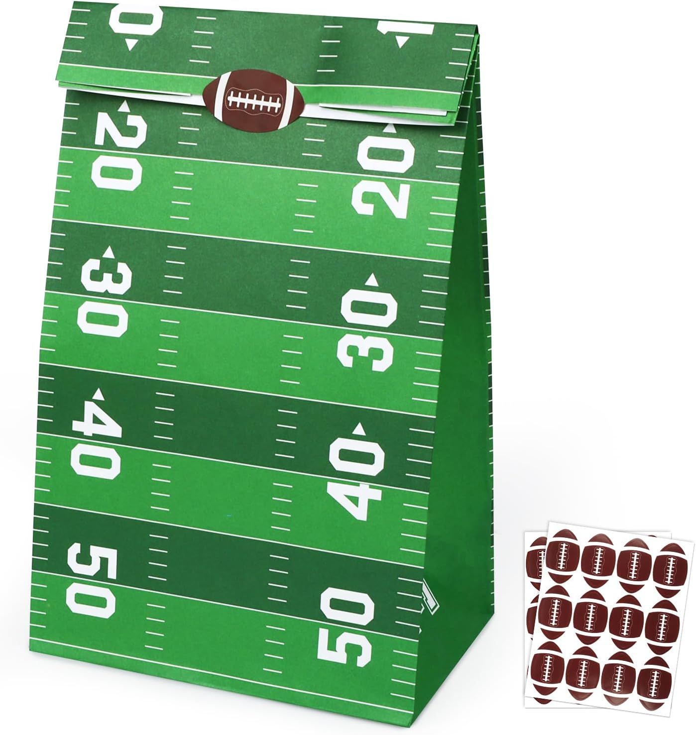 Abilat 24 Pack Football Party Treat Bags with Stickers - Sturdy Paper Goodie Bags for Sports Theme Birthdays & Game Day Favors