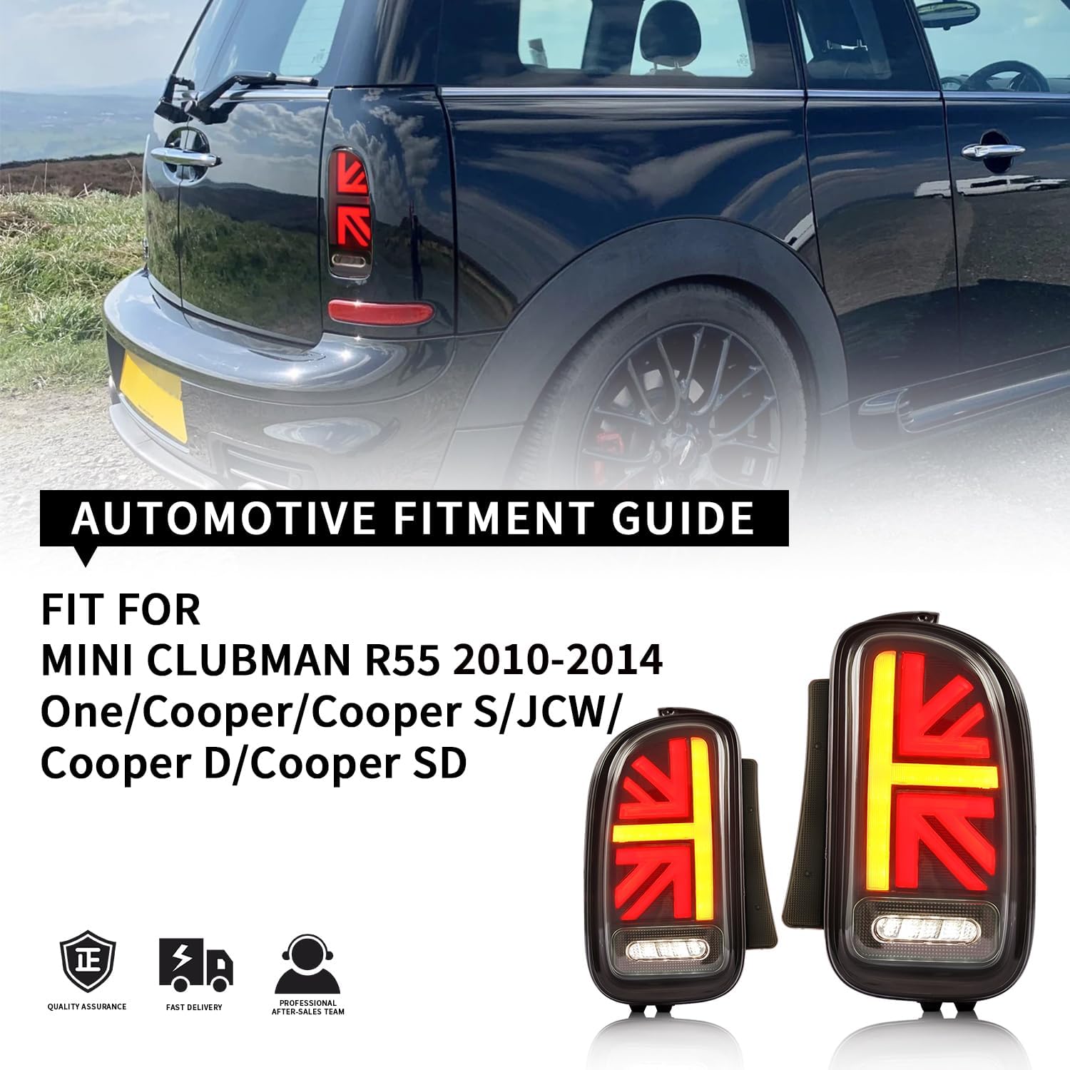 Archaic Tail Lights Assembly Compatible for Mini Cooper Clubman R55 2007-2014,Union Jack Rear Tail Lamps for 1st gen Mini Clubvan Base/JCW/S Clubman,Plug&Play, Pair, Smoked