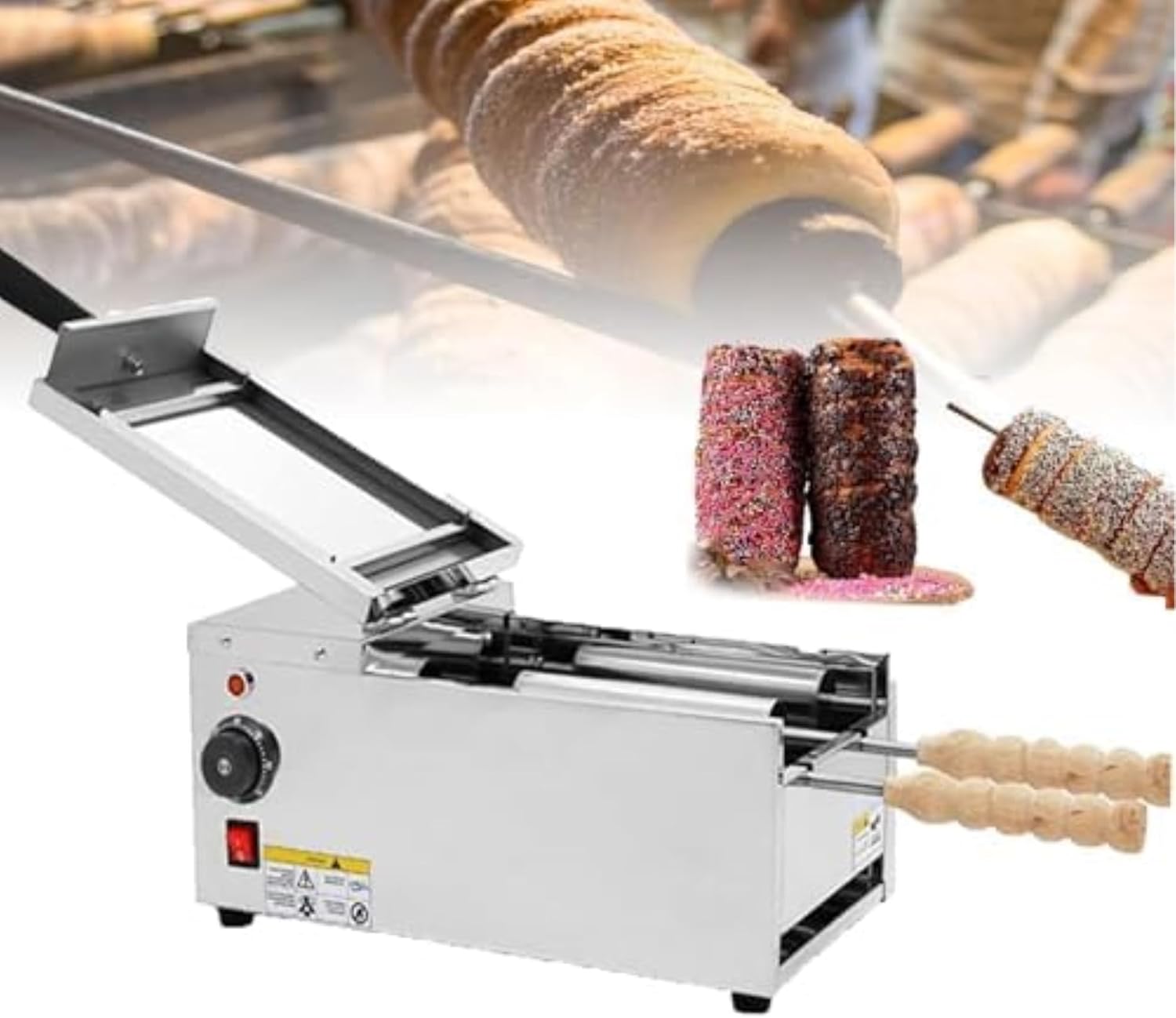 Electric Chimney Cake Machine Oven, Chimney Bread Roll Grill Maker, 1500WCommercial Cake Pop Roller Machine~/