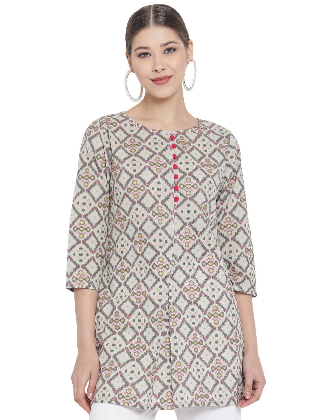 Yash Gallery Women’s Cotton Regular Fit Short Geometric Printed Kurta