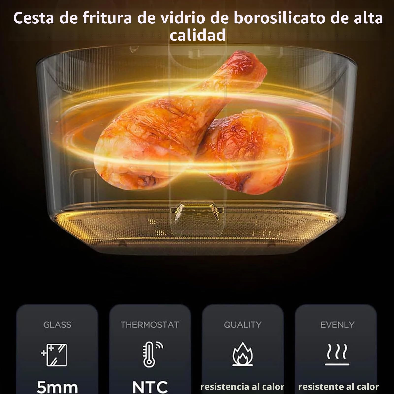 Freidora de Aire sin Aceite 6L con Ventana Visible, Air Fryer con Pantalla LED Táctil, 7 Menús, Temperatura Regulable, Cesta de Vidrio, 1200W