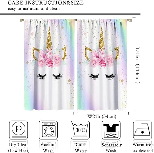 Miniatura 3 de Cortinas de unicornio para niños, cortina de ventana con aislamiento térmico para habitación de niña, decoración de 42 x 45 pulgadas