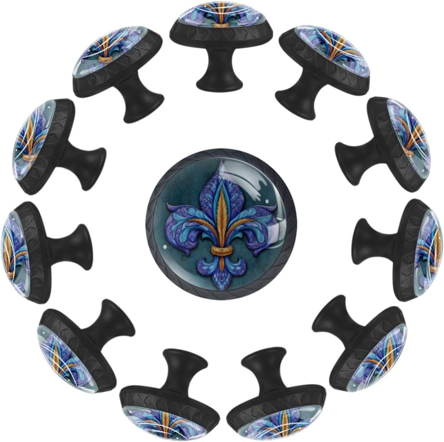 Black Fleur de Lis Iris (14) Multi-Scene Drawer Knobs, Decorative Cabinet Hardware for Home Interior Decoration