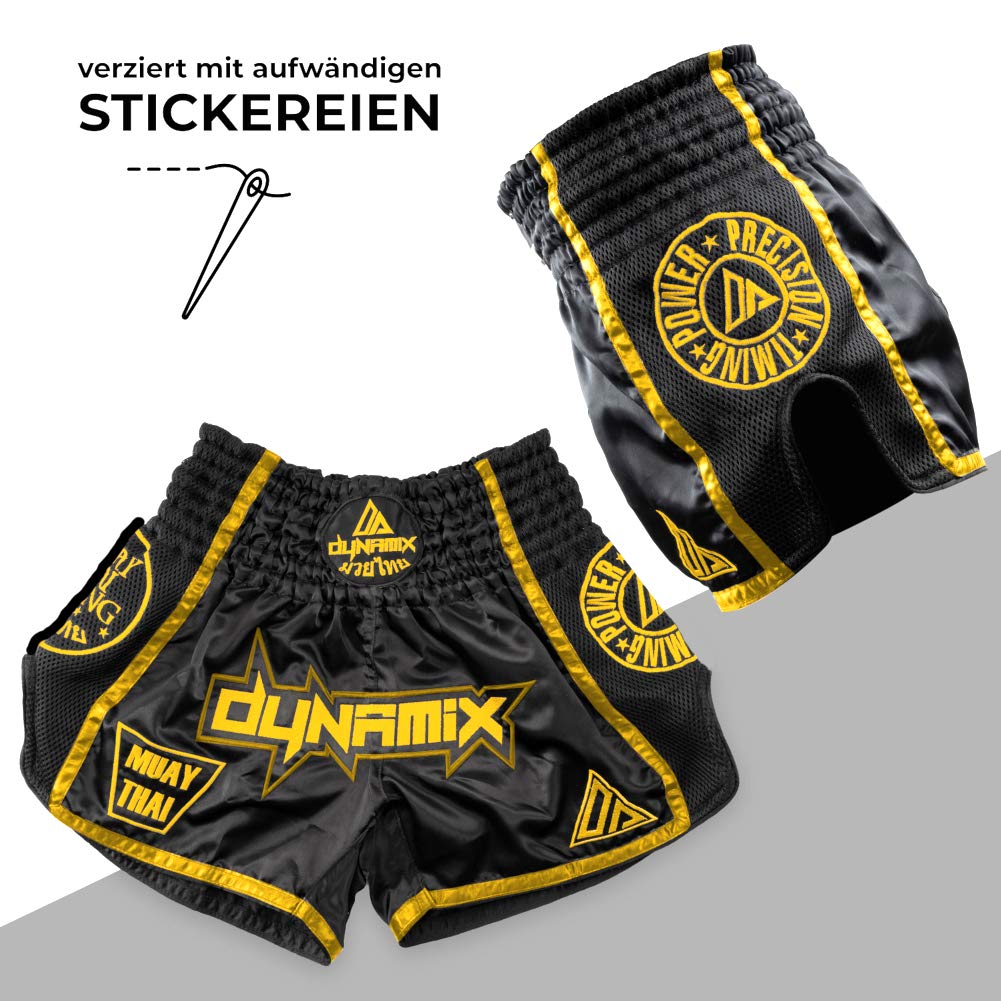 Muay Thai Shorts Warpath - Gold Edition - Premium Thai Short für Thaiboxen traditionelle Thaiboxhose für Herren mit Air-Tech-Gewebe und einzigartigen Muay Thai Stickereien