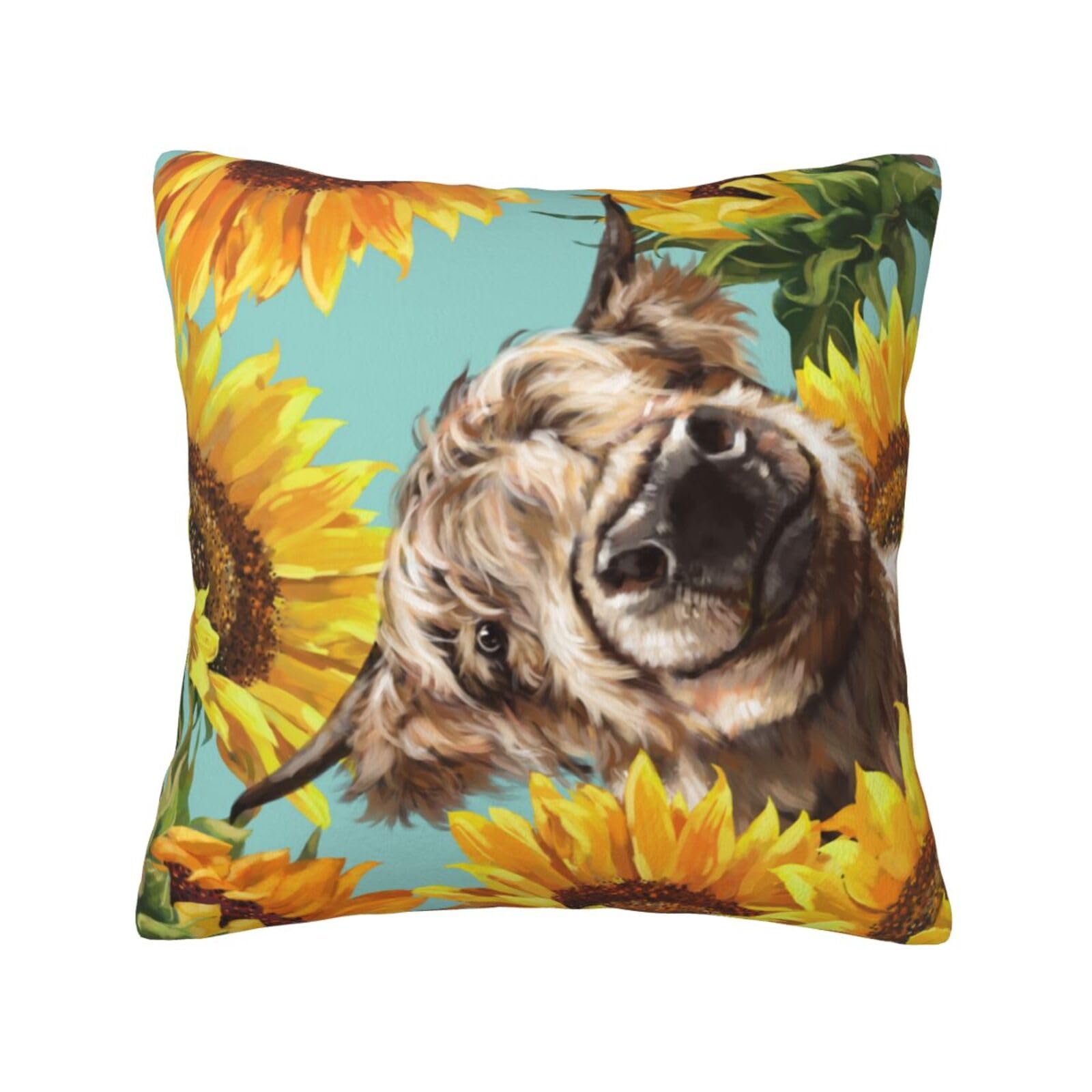 YFSGDLBN Cow with Sunflowers in Blue printed Velvet pillowcase decorative Cushion Cover