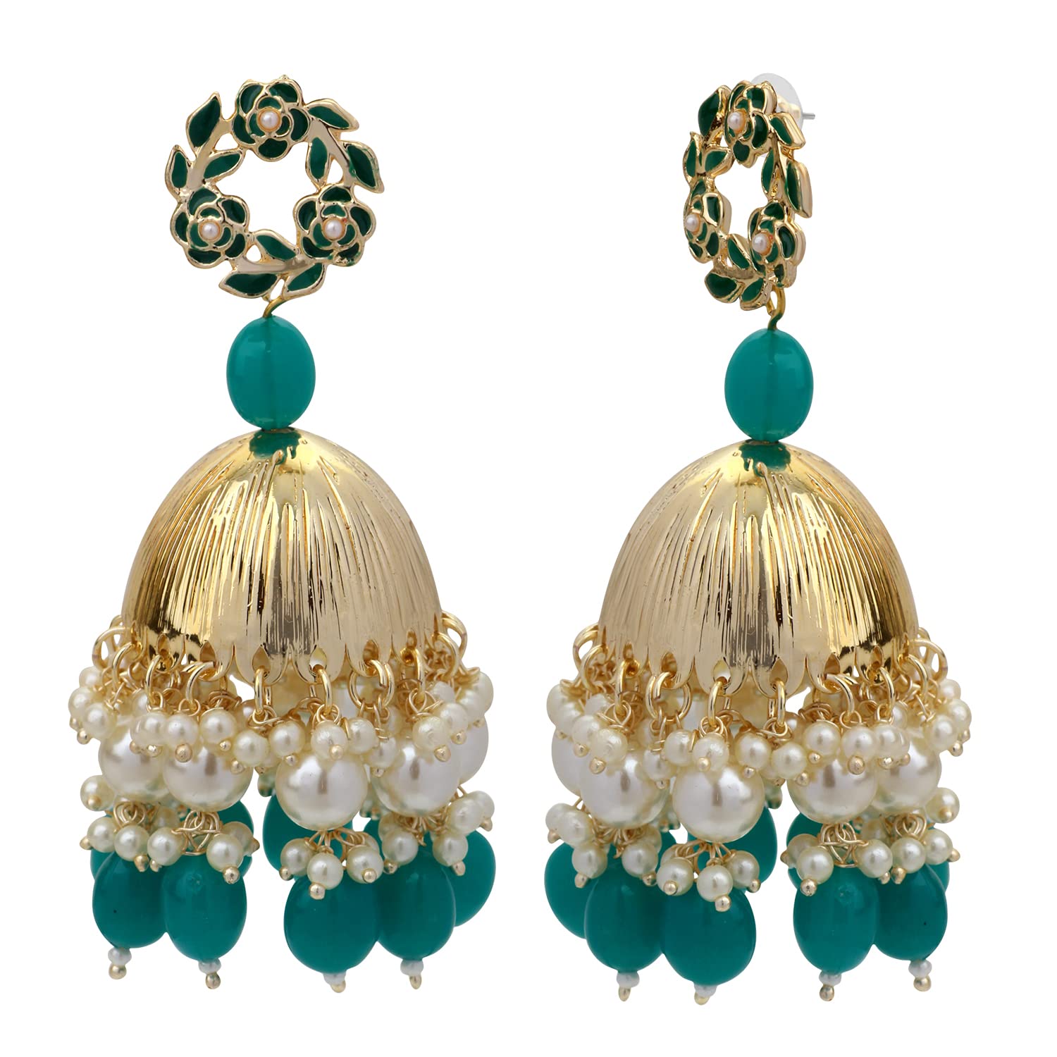 Mahi Beautifully Dark Green Enamelled Pearl Drop Ethnic Floral Jhumka Earring for Women (ER1109819GDGre) (B0BWRNS23M) Amazon Price History, Amazon Price Tracker