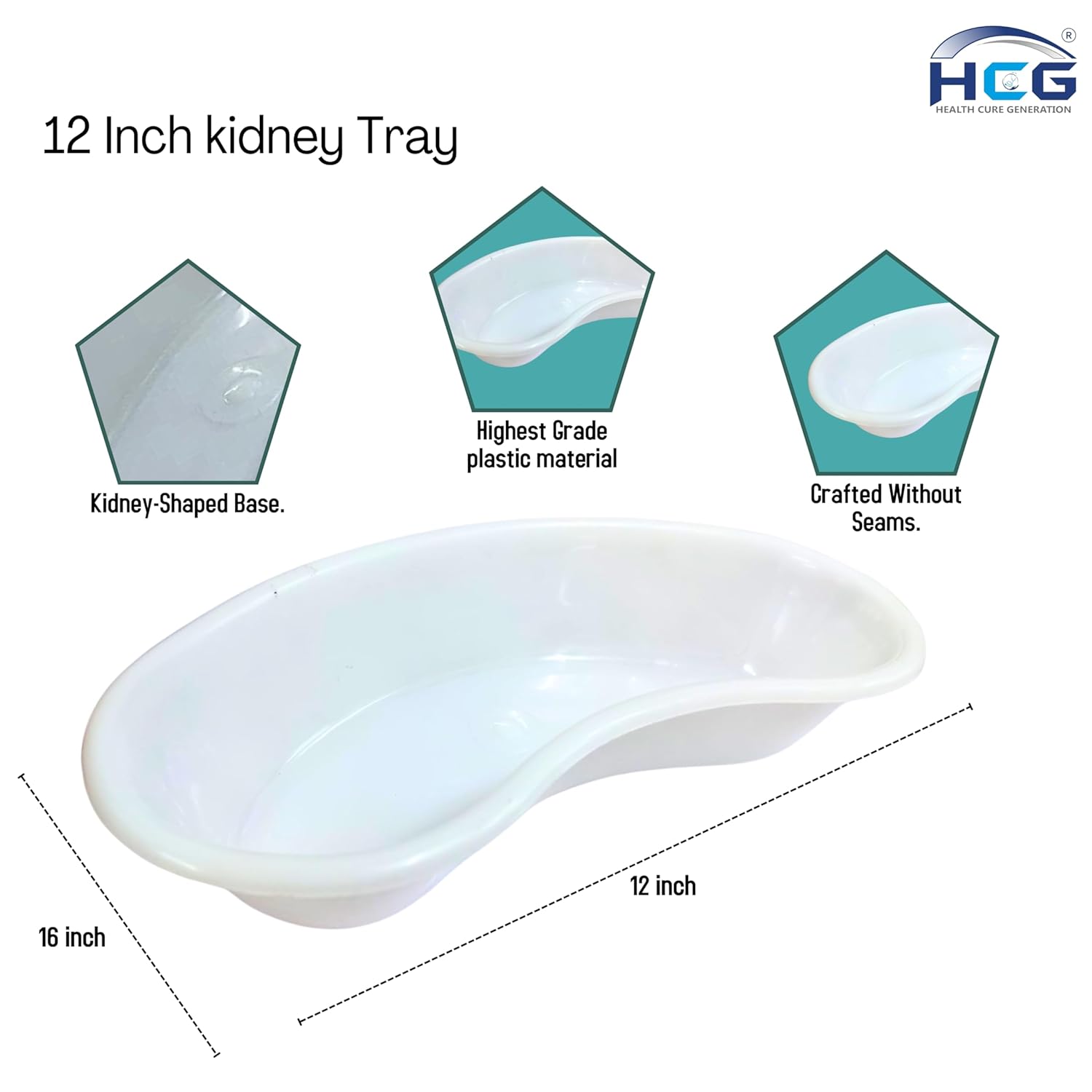 HCG Health Cure Generation Plastic Kidney Train 12 Inch | Medical surgical tray for hospitals, clinics and home use. Durable, Autoclastic Medical Utility Tray - Unbreakable, Reusable (1 PC)