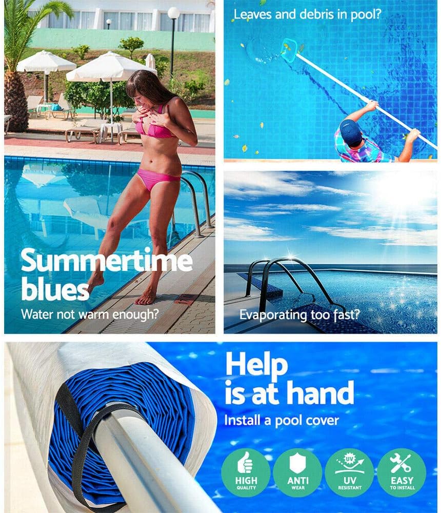 Aluminum Solar Swimming Inground Pool Cover Reel Set (14FT, Blue)