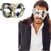Vista 47 de Masquerade Mask For Men - Antique Look Mask for Halloween, Venetian Party, Masquerade Party, Mardi Gras, & Prom Azul / dorado medio cuadros