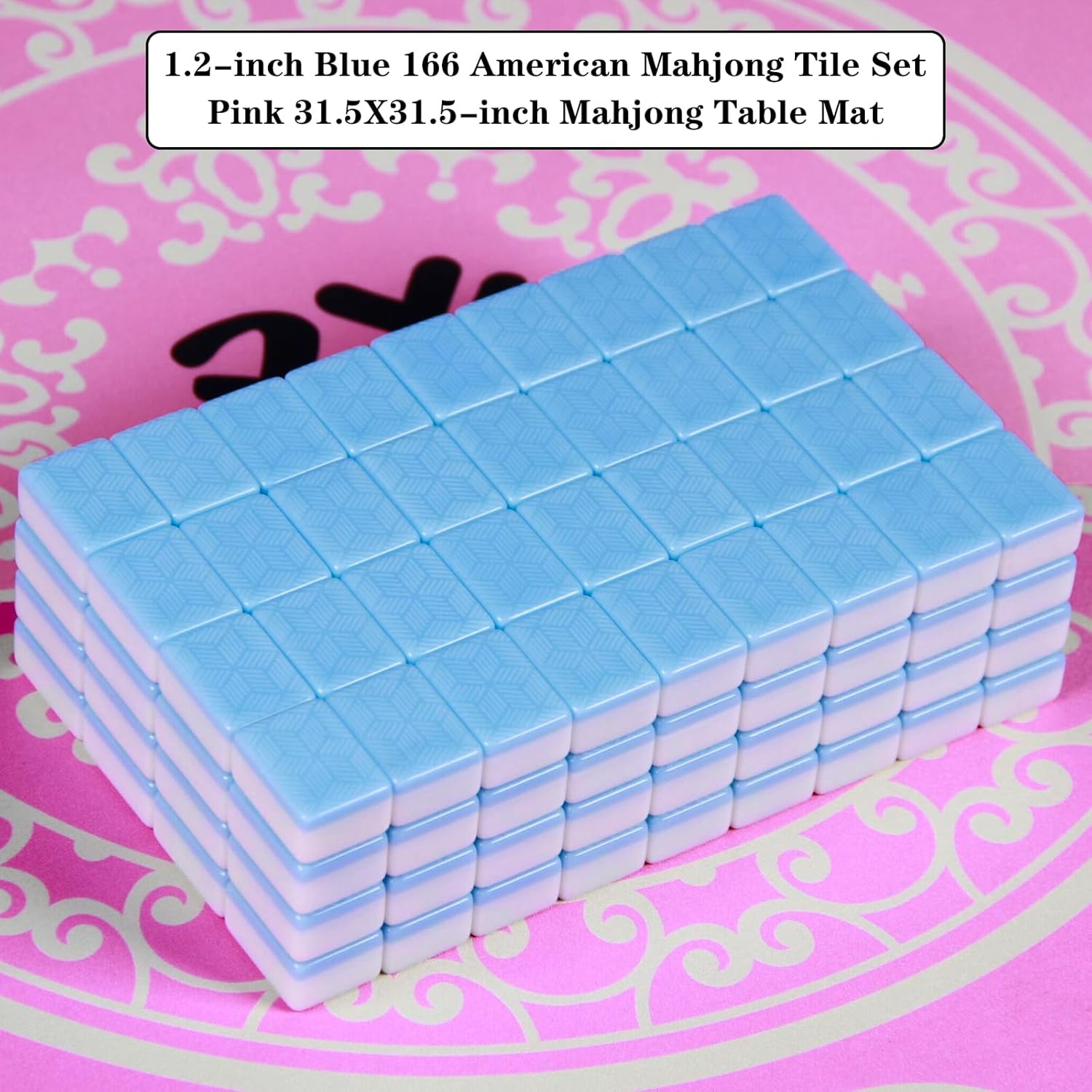American Mahjong Set 166 Mahjong Tile Set 1.2-inch Blue American Mahjong Tile Set with 31.5X31.5-inch Mahjong Table Mat
