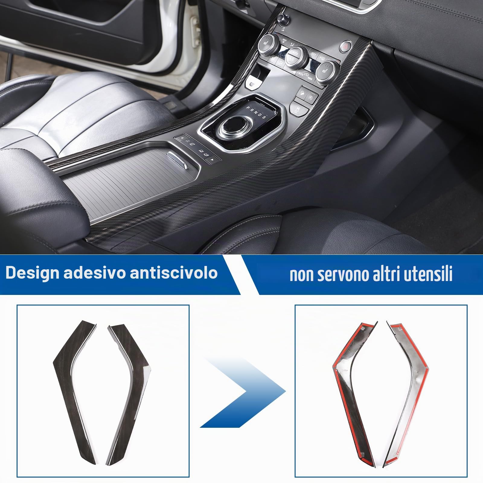Striscia decorativa laterale per console centrale del cambio, in plastica ABS, per Land Rover Range Rover Evoque 2012-2018 (fibra di carbonio)