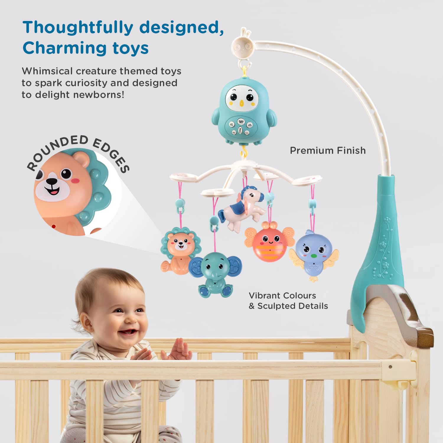 Mee Mee Musical Cot Mobile Hanger 0-2 Yrs | Nursery Decoration, Baby Shower, Birthday Gift | Baby Bed/Cradle/Crib/Cot Automatic Toy | Enhances Auditory & Visual Development (5-Toy Safari Theme) 2