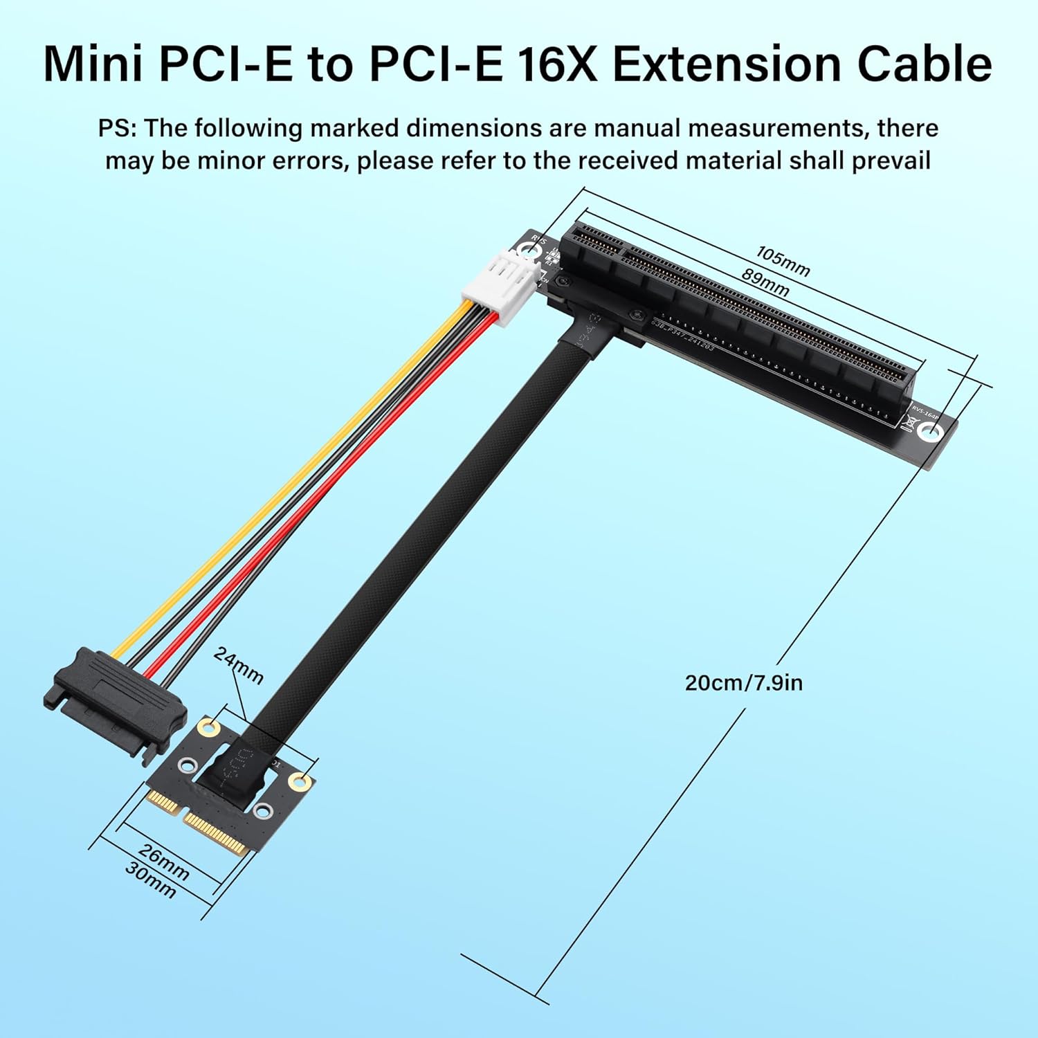 SinLoon Mini PCIE Wireless Network Card to PCIe X16 Extender Cable Mini-Pcie Male to PCI-E X16 Female Riser Cable 20CM
