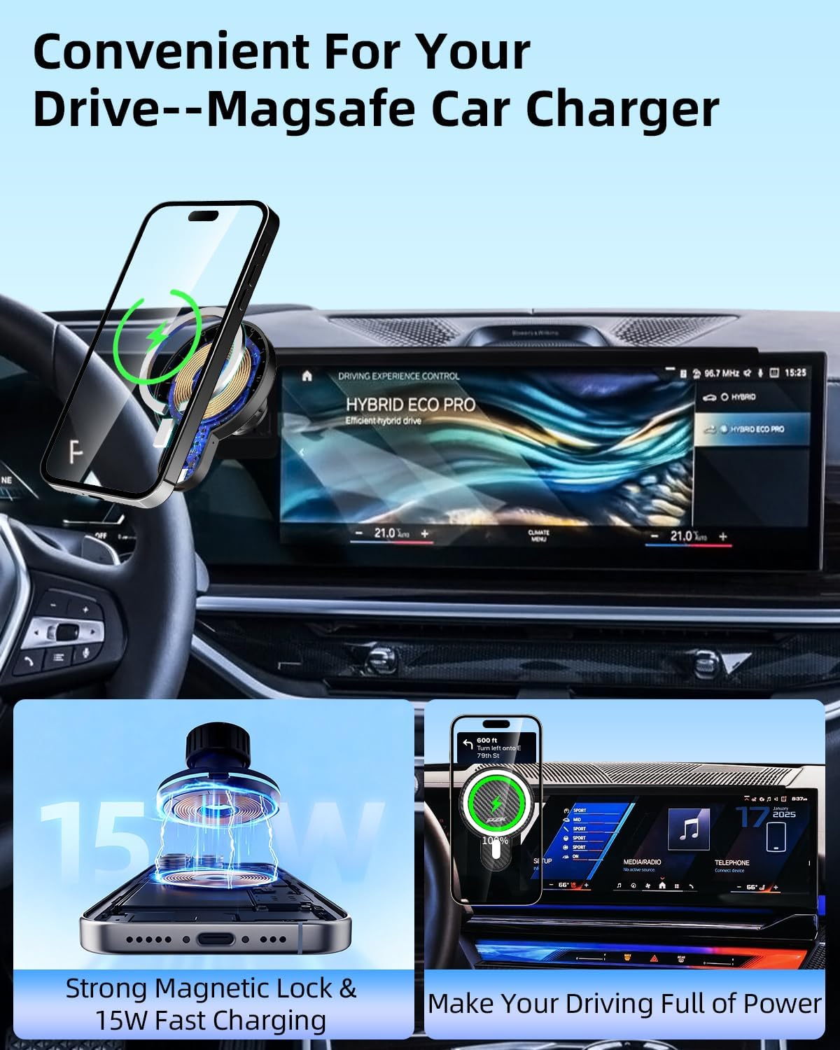 PZK 15W MagSafe Wireless Phone Mount for BMW X5 X6 X7 G05 G06 G07 14.9" 4