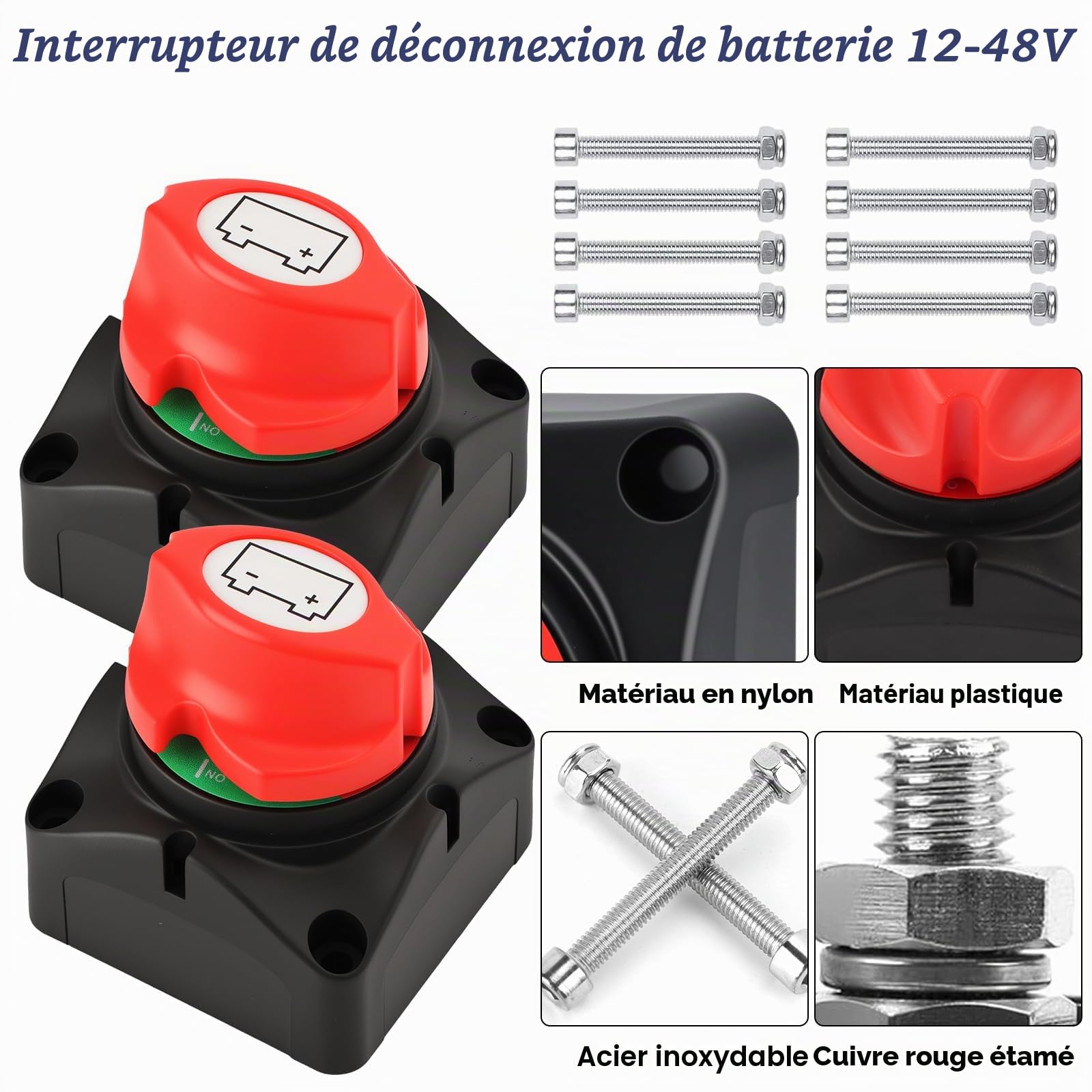 Lot de 2 Coupe Circuit Batterie, 300A Interrupteur Principal(24-48V), pour Bateaux, Motos, Yachts, Voitures, Véhicules Automobiles, Marine et Caravanes