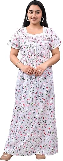 Kripto Katrox Cotton White Base Woman Nightwear and Nightgown