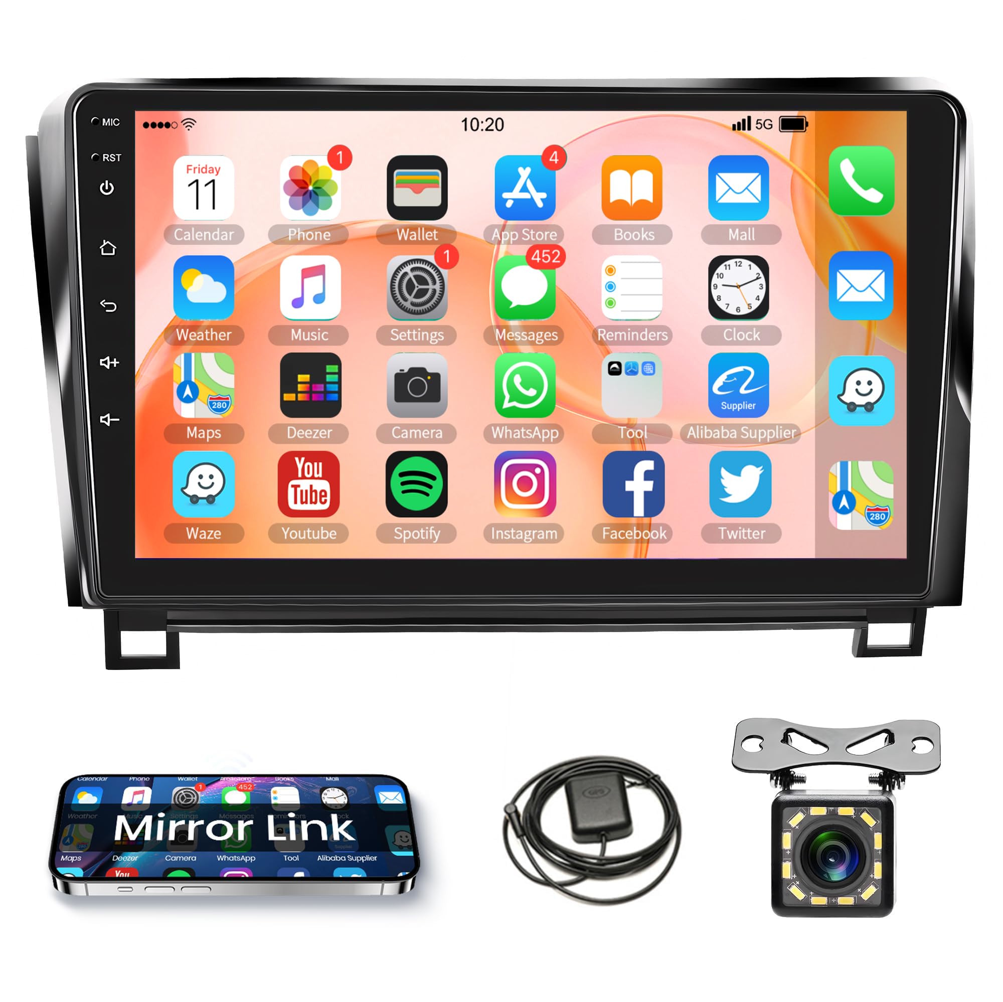 Rimoody Android Car Radio for Toyota Tundra 2007-2013 Toyota Sequoia 2008-2019, 10.1 inch Toyota Sequoia Tundra Car Stereo Touch Screen with GPS Bluetooth WiFi FM Mirror Link + Backup Camera