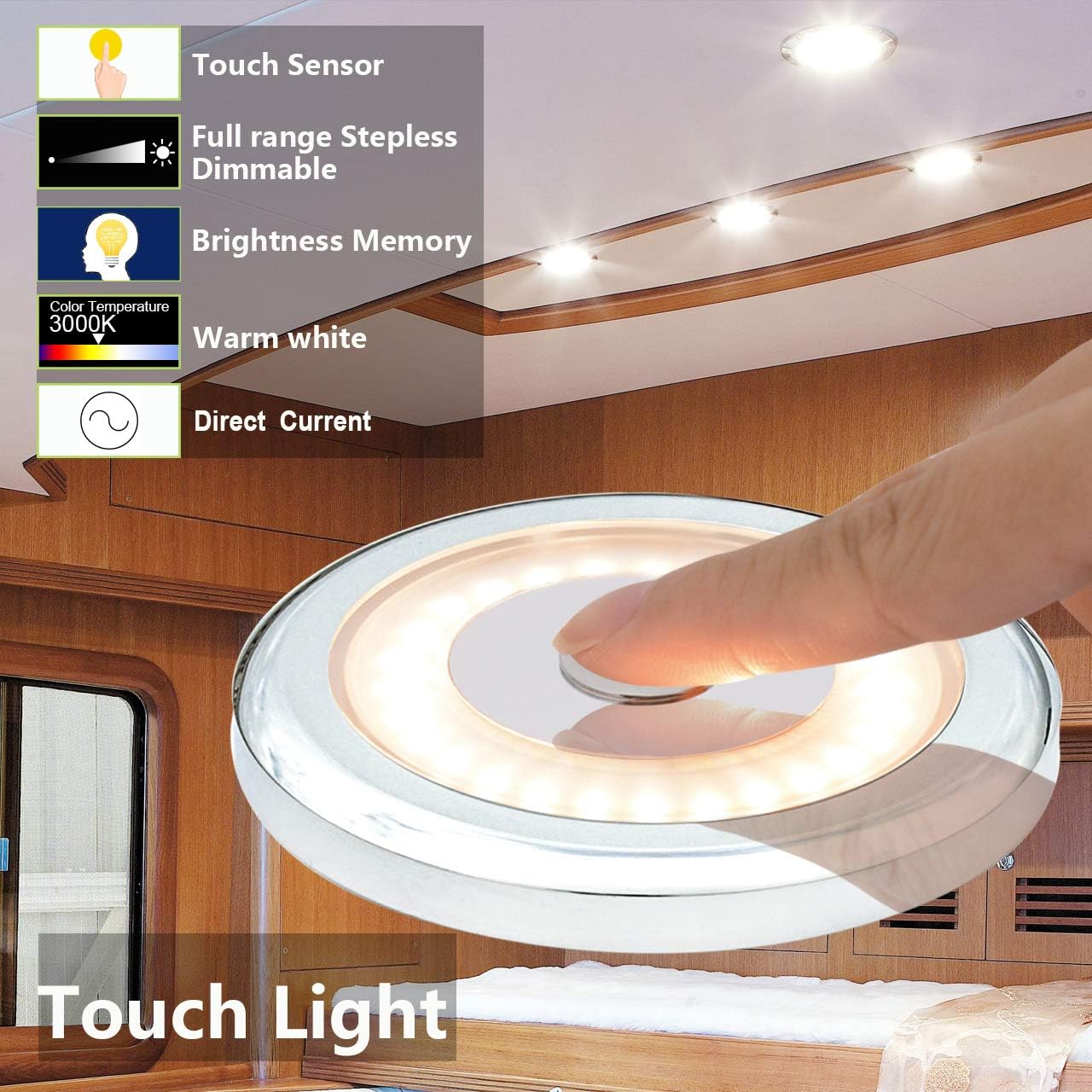 60% Off Discount RV Boat Touch Ceiling LED Light - Genuine Marine DC 12V 3W 2800K Soft White, Small Base, Full Aluminum Tap Light, Stepless Dimmable, Surface Mount and Hidden Fasteners Design for New Installion(6pk)