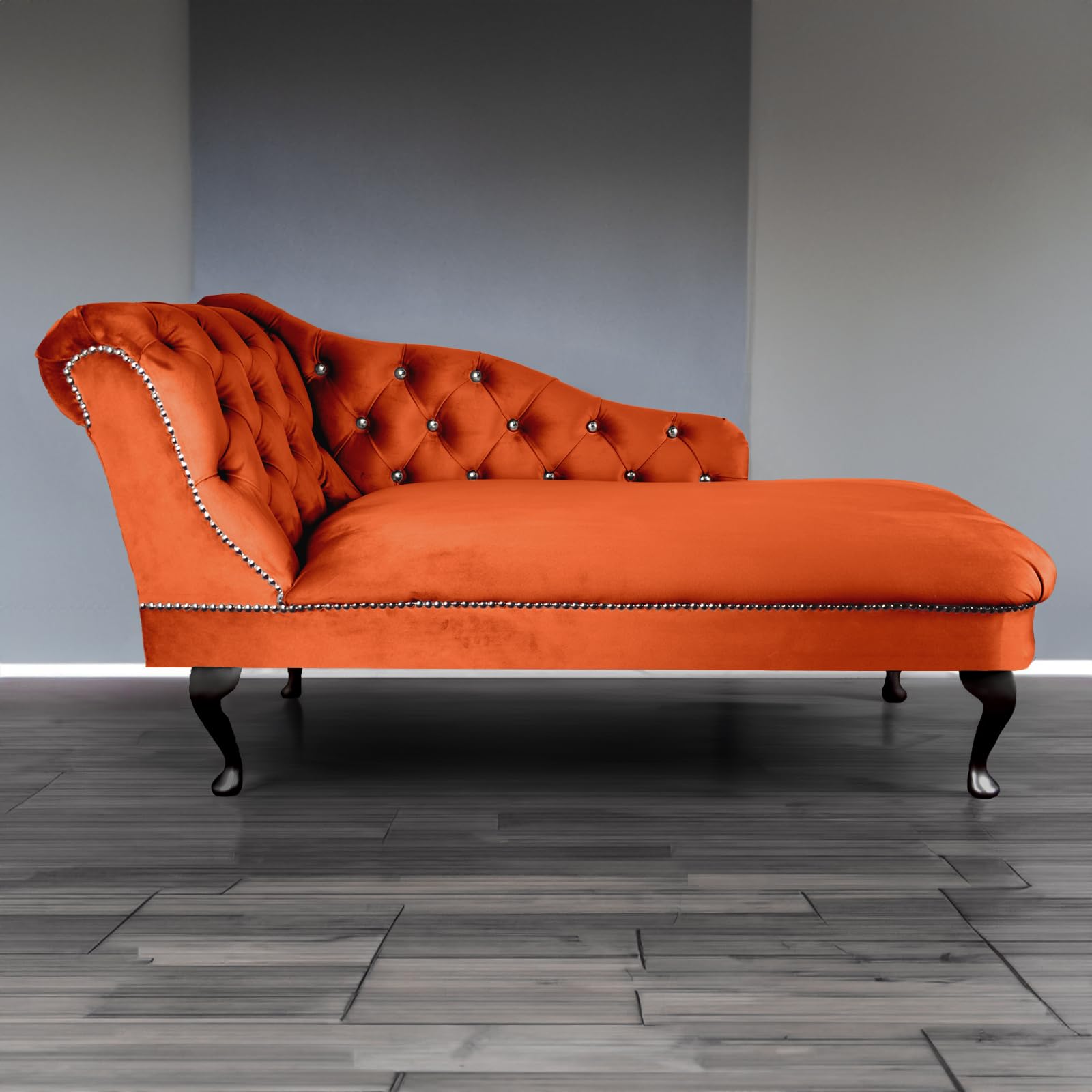Paradise Furniture RegentTufted Chaise Lounge Sofa & Seating Handmade Velvet Living Room Bedroom Hallway Black Accent Chair (Left Hand, Pumpkin)