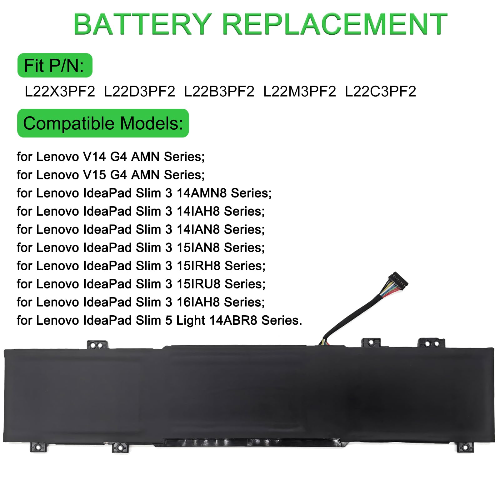 XITAIAN 11.31V 46Wh 4068mAh L22X3PF2 Ersatz Laptop Akku für Lenovo V14 V15 G4 AMN IdeaPad Slim 3 14AMN8 14IAH8 14IAN8 15IAN8 15IRH8 15IRU8 16IAH8 Series SB11K09308 L22B3PF2 L22M3PF2 L22X3PF2 L22C3PF2