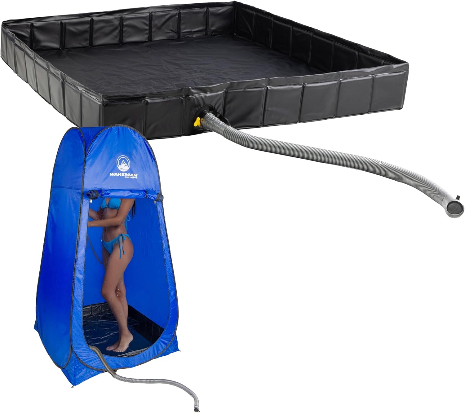 Portable Shower Pan - 39.5” x 5.25” Collapsible Foldable Indoor or Outdoor Camping Shower Base Floor with Detachable Drainpipe and Clamp for RV, Bathing Pets, or Camping Essentials by Wakeman Outdoors