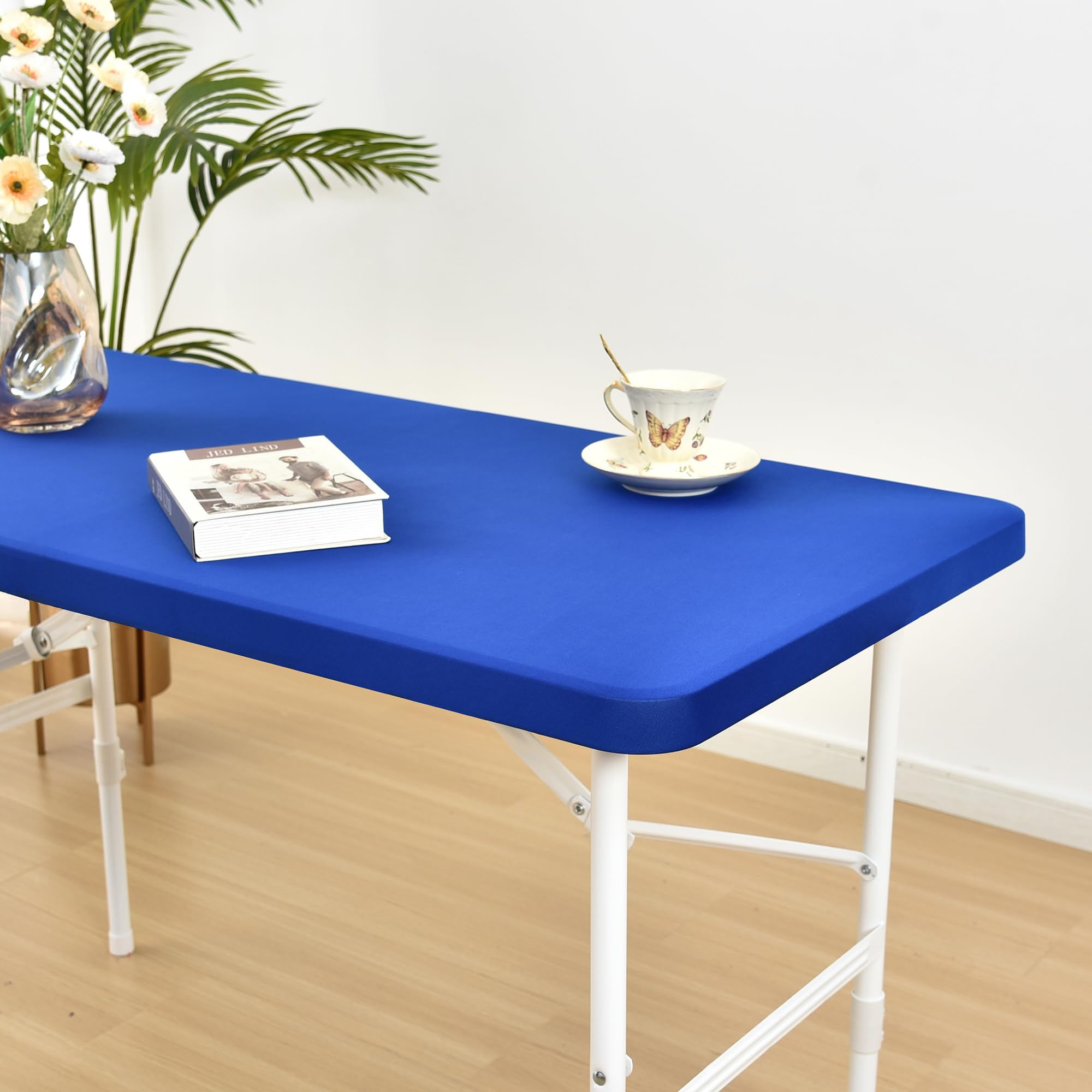 Monibana Fitted Elastic Tablecloths for 8ft Rectangle Tables, Spandex Stretch Folding Table Covers for Home Dining Picnic Party (Blue, 30"x96")