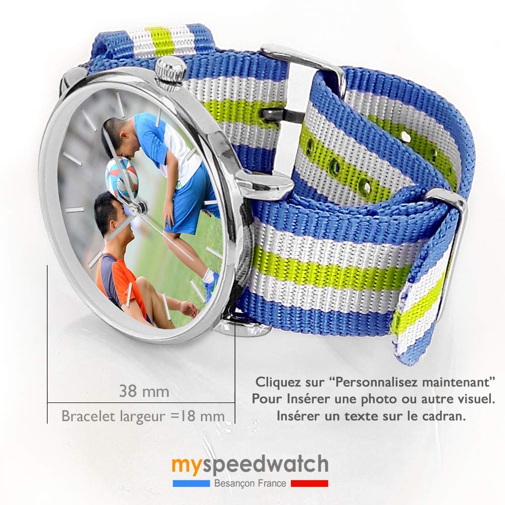 Orologio Personalizzabile con Una Foto, Un Testo. Orologio unisex da uomo o da donna. Regalo personalizzato Bracciale intrecciato NATO a righe, colori alla moda. Regalo per la festa del papà, Modello