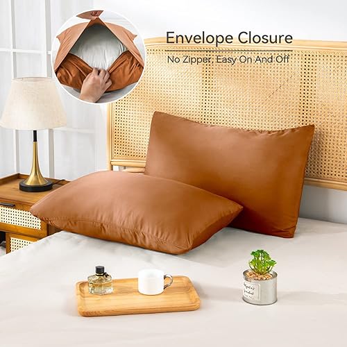 Miniatura 4 de JELLYMONI Juego de funda de edredón óxido, funda de edredón de viscosa de bambú, lujosamente suave y refrescante, juego de 3 piezas, 1 funda de