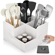 Yofidra Kitchen Utensil Holder with Stone Drying Mats, 4 Compartments Corner Utensil Holder for Kitchen Countertop, Extra Large Silverware Organizer White