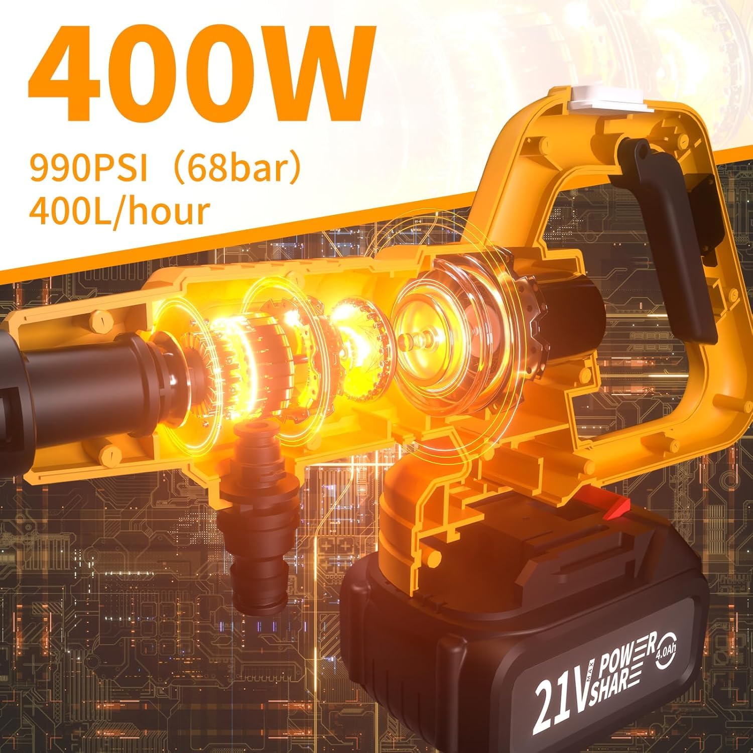 Limpiador de alta presión inalámbrico, 17 unidades, 8000 mAh, máx. 68 bar, limpiador de alta presión inalámbrico con boquilla 6 en 1 y boquilla giratoria de 180°, limpiador de alta presión